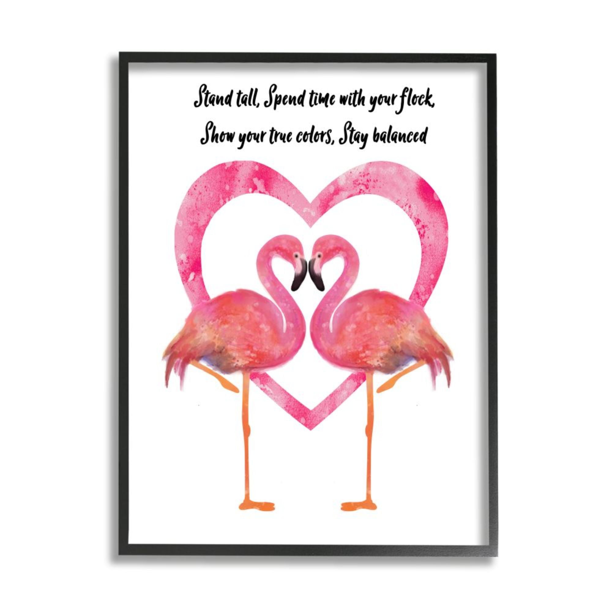 Stupell Industries Stand Tall Phrase Pink Flamingo Bird Heart Design by Lisa Lane, 24" x 30", Black Framed