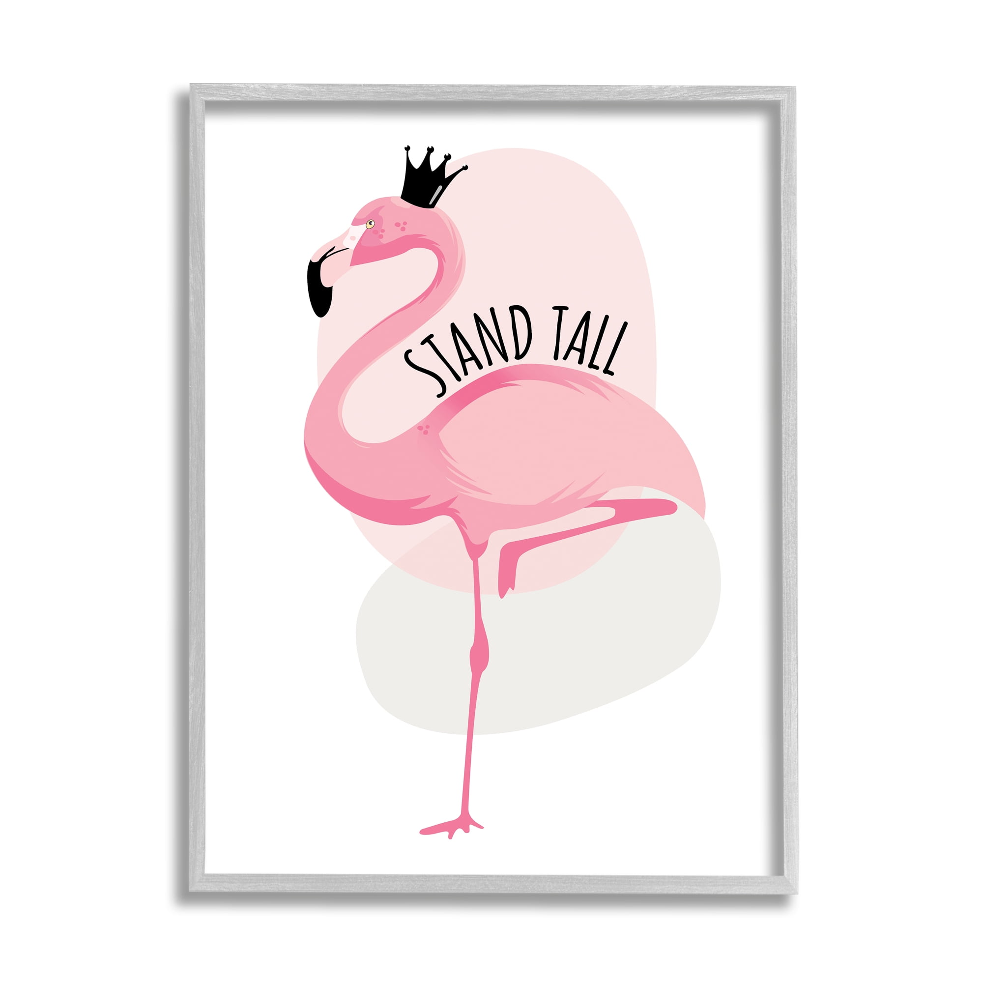 Stupell Industries Stand Tall Quote Tropical Pink Flamingo Royal Crown Graphic Art Gray Framed Art Print Wall Art, 16x20, by Ayse