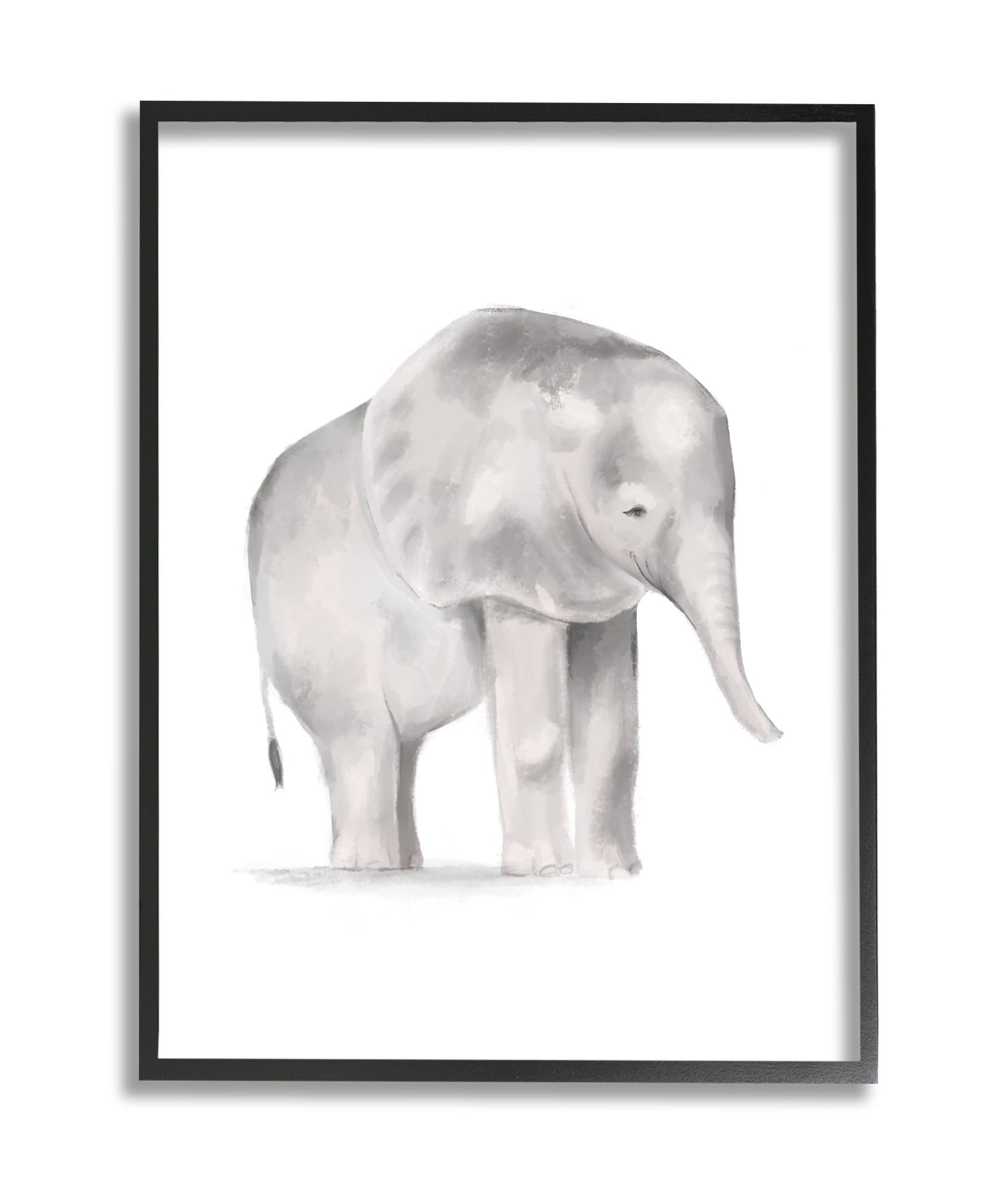 Stupell Industries Standing Baby Elephant Soft Grey Illustration Black Framed, 24 x 30, Design by Daphne Polselli