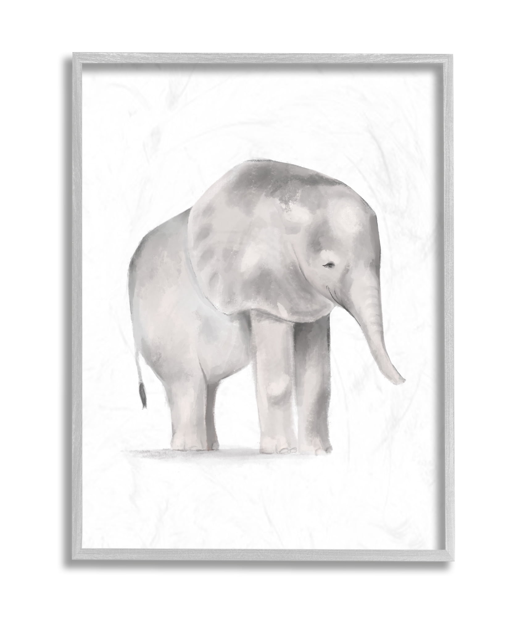 Stupell Industries Standing Baby Elephant Soft Grey Illustration Grey Framed, 16 x 20, Design by Daphne Polselli