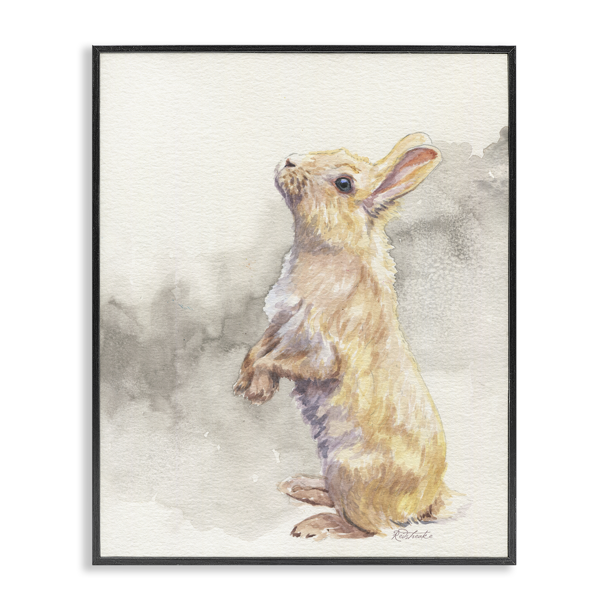 Stupell Industries Standing Bunny Watercolor Animals Painting Black Framed Art Print Wall Art, 24 x 30