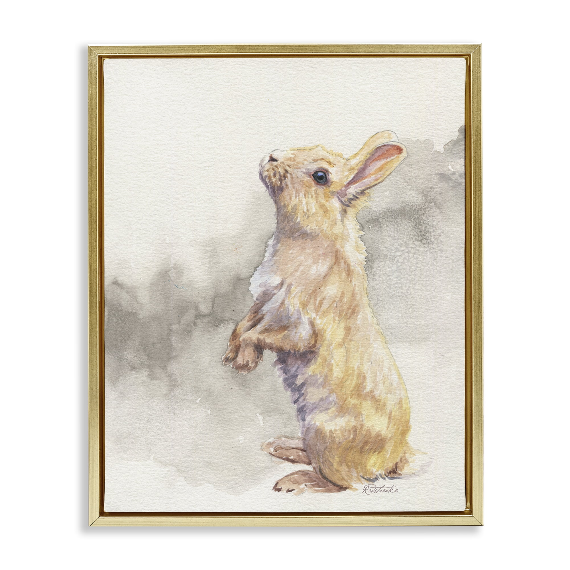 Stupell Industries Standing Bunny Watercolor Animals Painting Gold Floater Framed Canvas Art Print Wall Art, 25 x 31