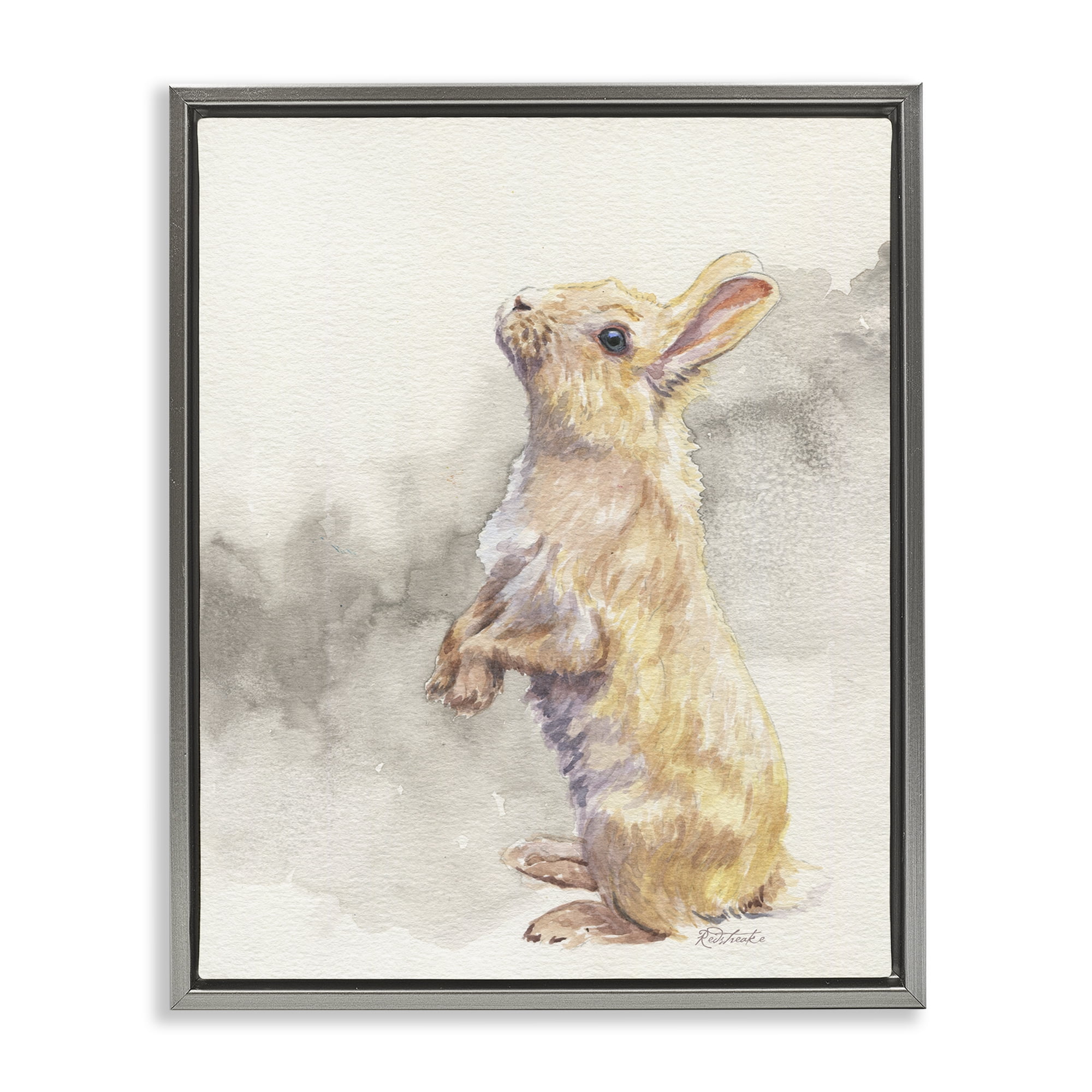 Stupell Industries Standing Bunny Watercolor Animals Painting Gray Floater Framed Canvas Art Print Wall Art, 17 x 21