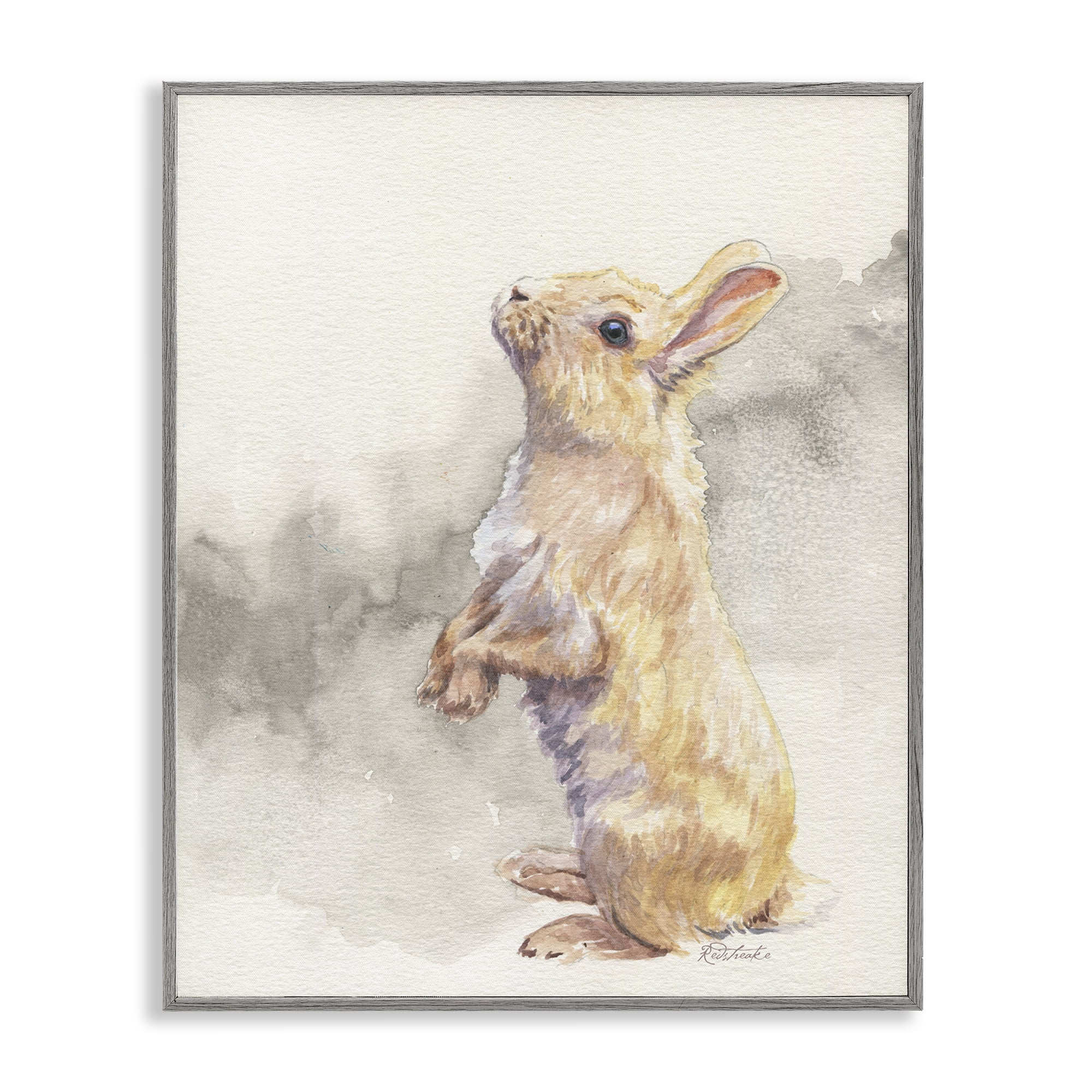 Stupell Industries Standing Bunny Watercolor Animals Painting Gray Framed Art Print Wall Art, 24 x 30