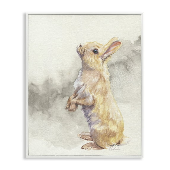 Stupell Industries Standing Bunny Watercolor Animals Painting White Framed Art Print Wall Art, 11 x 14