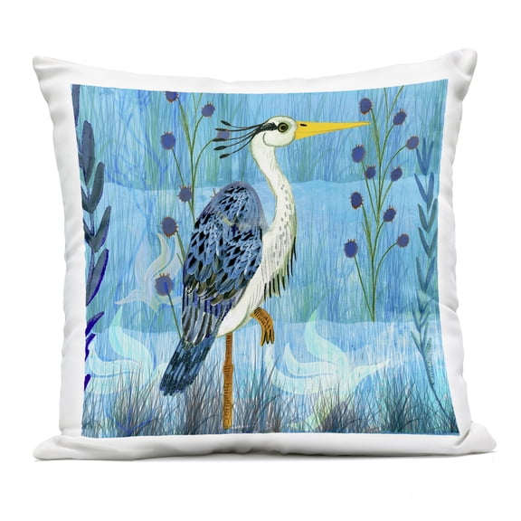 Stupell Industries Standing Crane with Blue Tones Design by Kay Widdowson Outdoor Printed Pillow