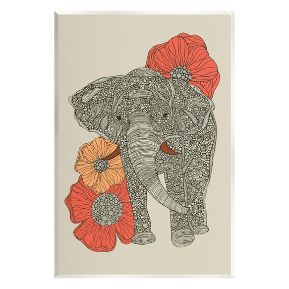 Stupell Industries Standing Elephant Bright Poppies Floral Paisley Fractals Graphic Art Unframed Art Print Wall Art, Design by Valentina Harper