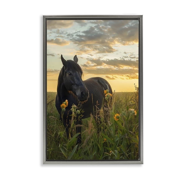 Stupell Industries Farmhouse Standing In Field Of Flowers Gray Floating Frame Canvas Art, 21 x 31, by Creative Studio