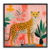 Stupell Industries Standing Leopard & Plants Animals & Insects Painting Black Framed Art Print Wall Art, 12 x 12