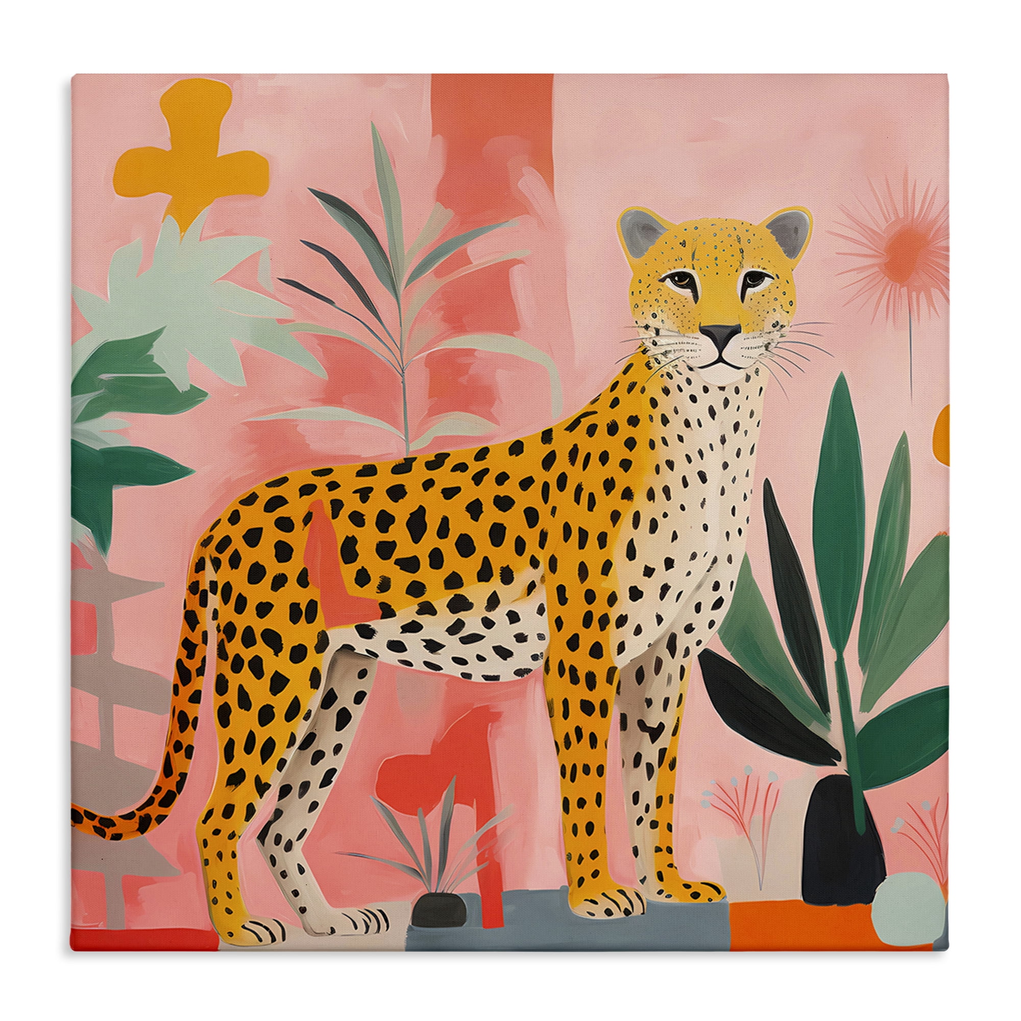 Stupell Industries Standing Leopard & Plants Animals & Insects Painting Gallery Wrapped Canvas Art Print Wall Art, 36 x 36
