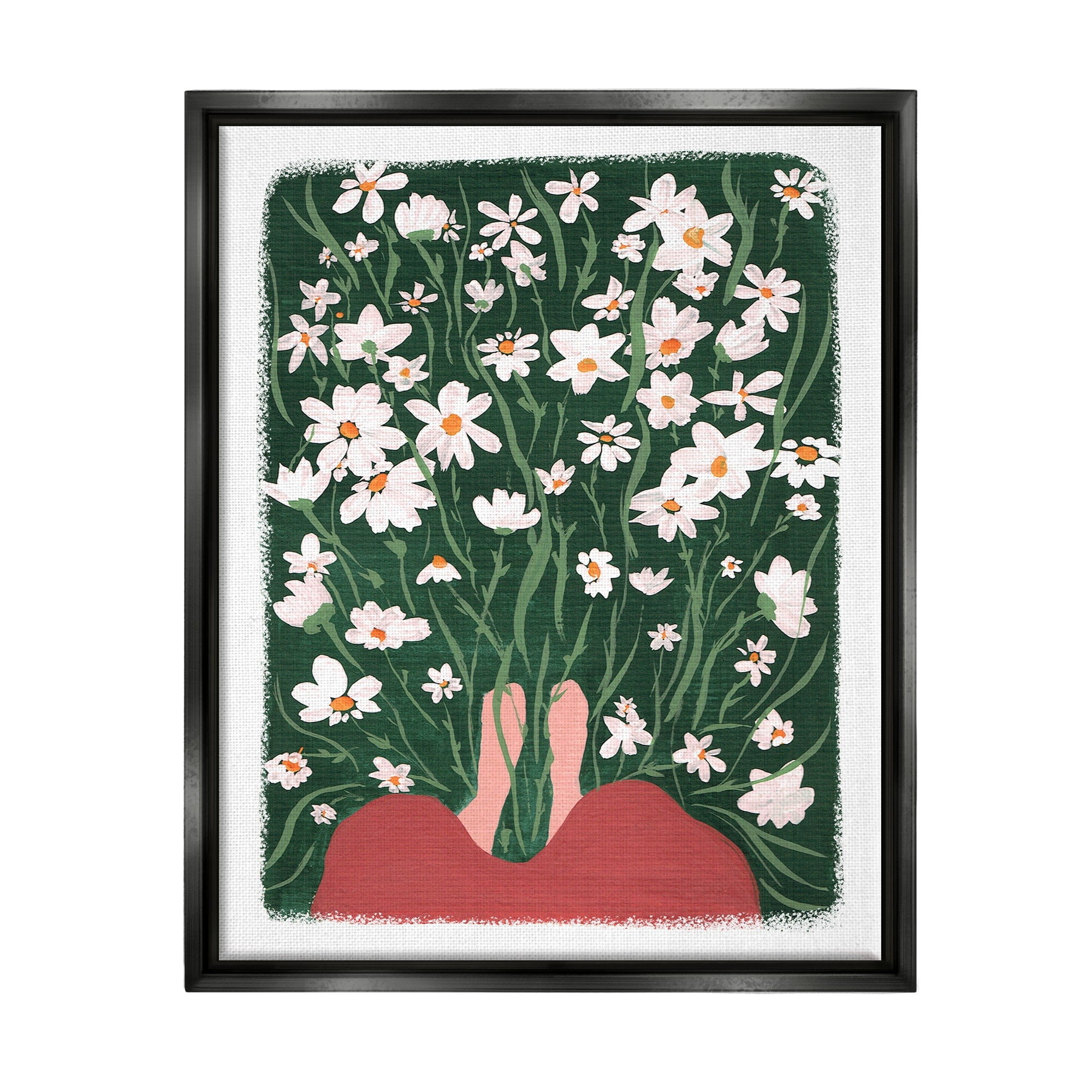 Stupell Industries Standing in Peaceful Flower Meadow Blooming Daisies Painting Painting Jet Black Floating Framed Canvas Print Wall Art, Design by Birgit Maria Kiennast
