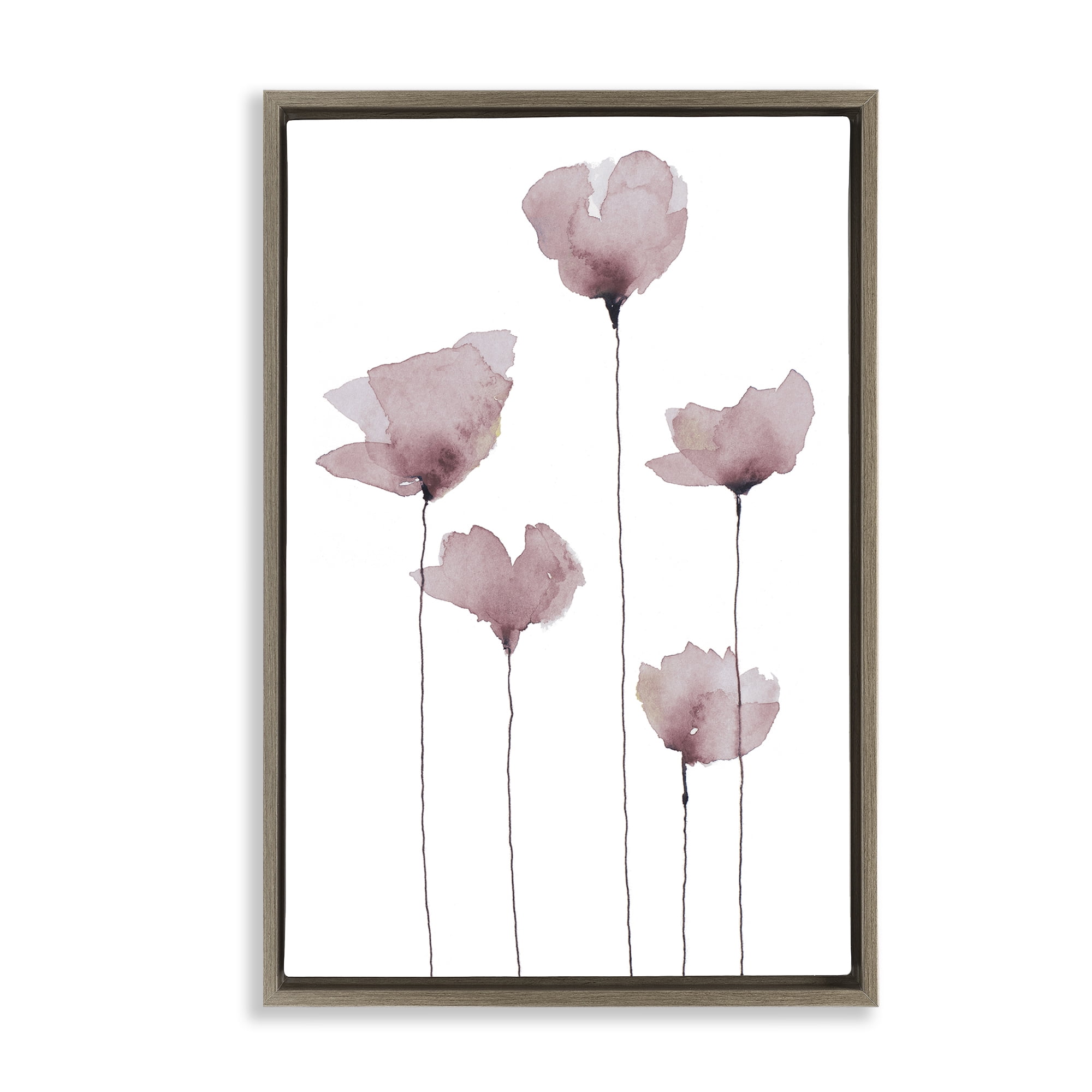 Stupell Industries Standing Tall Blossoms Plants & Flowers Painting Brown Floater Framed Canvas Art Print Wall Art, 17 x 25