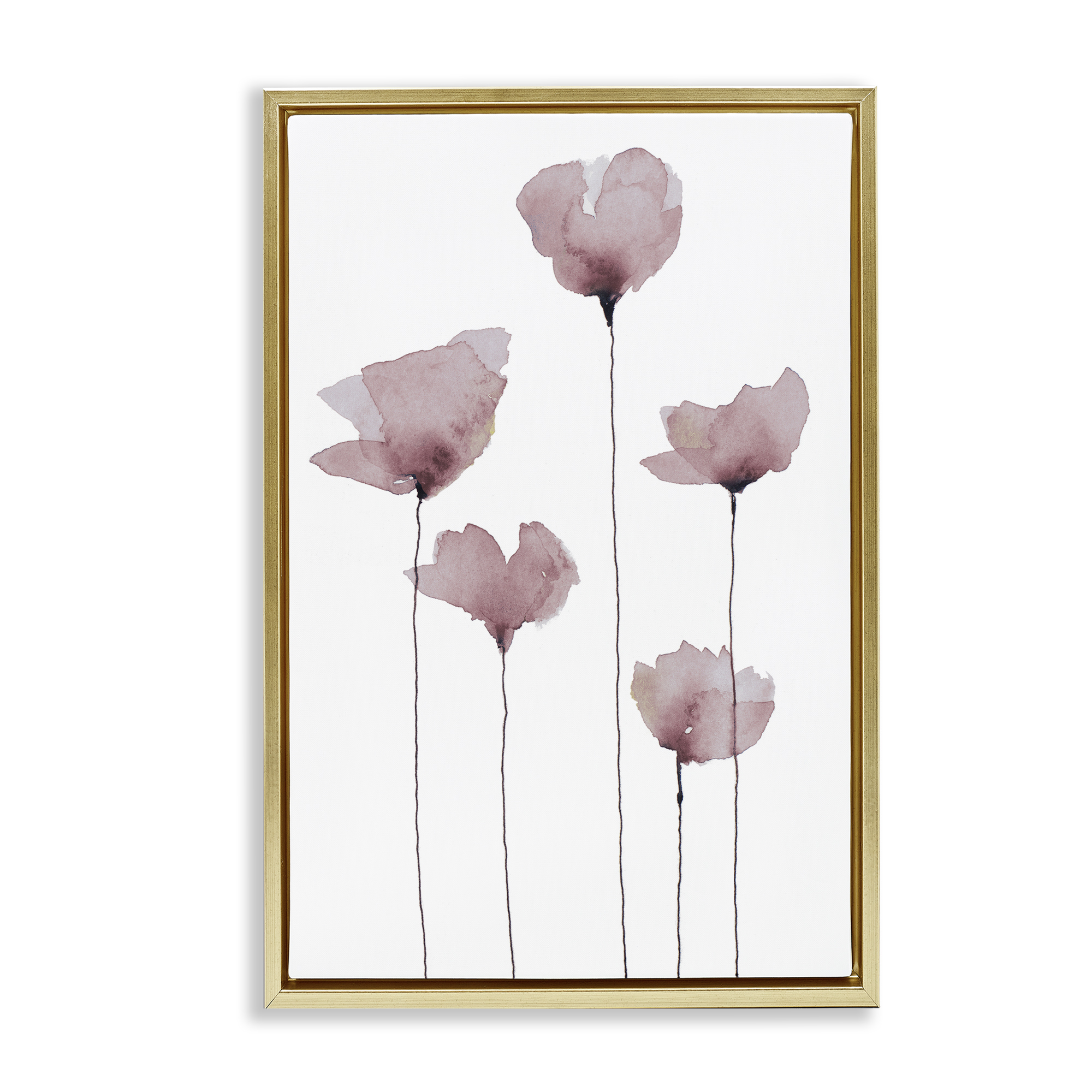 Stupell Industries Standing Tall Blossoms Plants & Flowers Painting Gold Floater Framed Canvas Art Print Wall Art, 17 x 25