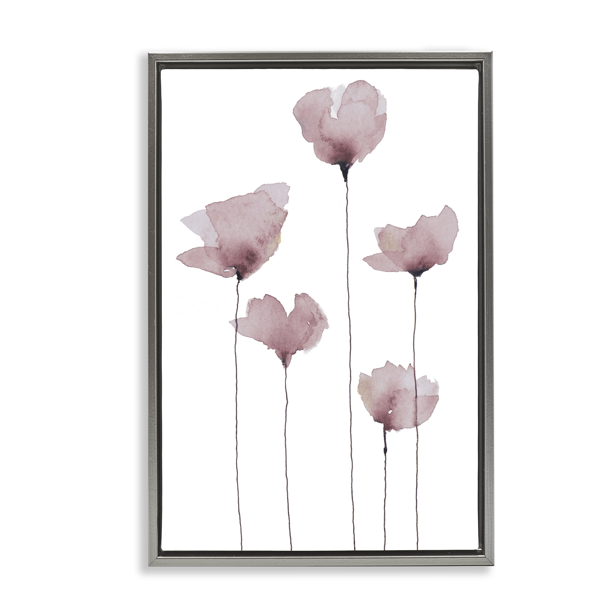Stupell Industries Standing Tall Blossoms Plants & Flowers Painting Gray Floater Framed Canvas Art Print Wall Art, 17 x 25