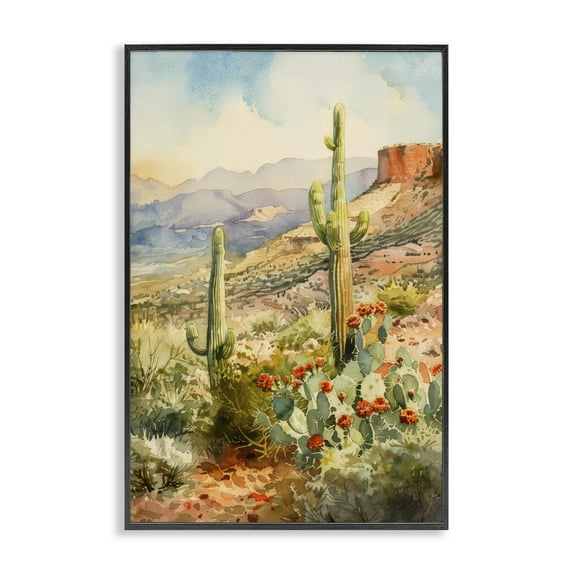 Stupell Industries Standing Tall Cacti Nature Landscape & Nature Painting Black Framed Art Print Wall Art, 20 x 30