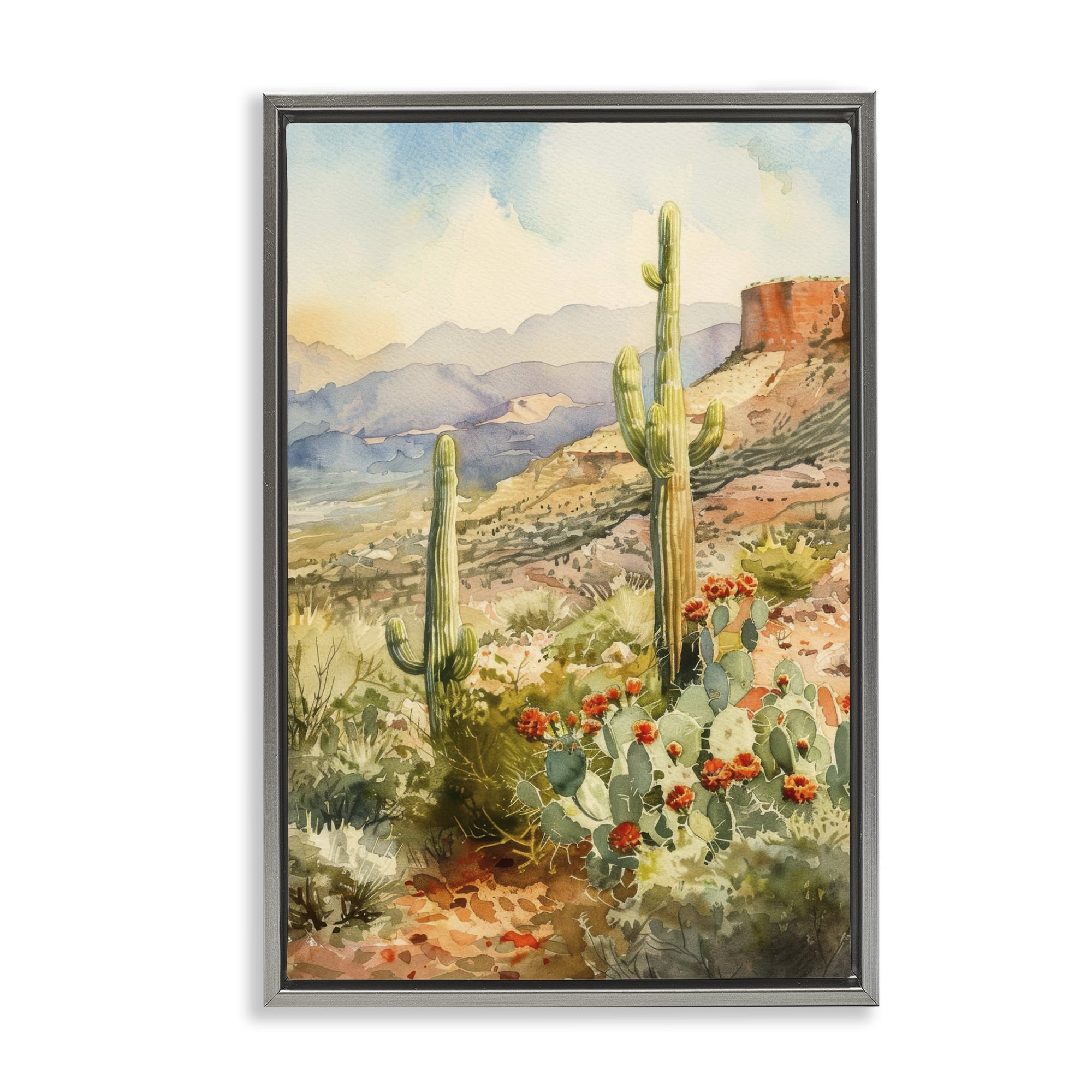 Stupell Industries Standing Tall Cacti Nature Landscape & Nature Painting Gray Floater Framed Canvas Art Print Wall Art, 21 x 31