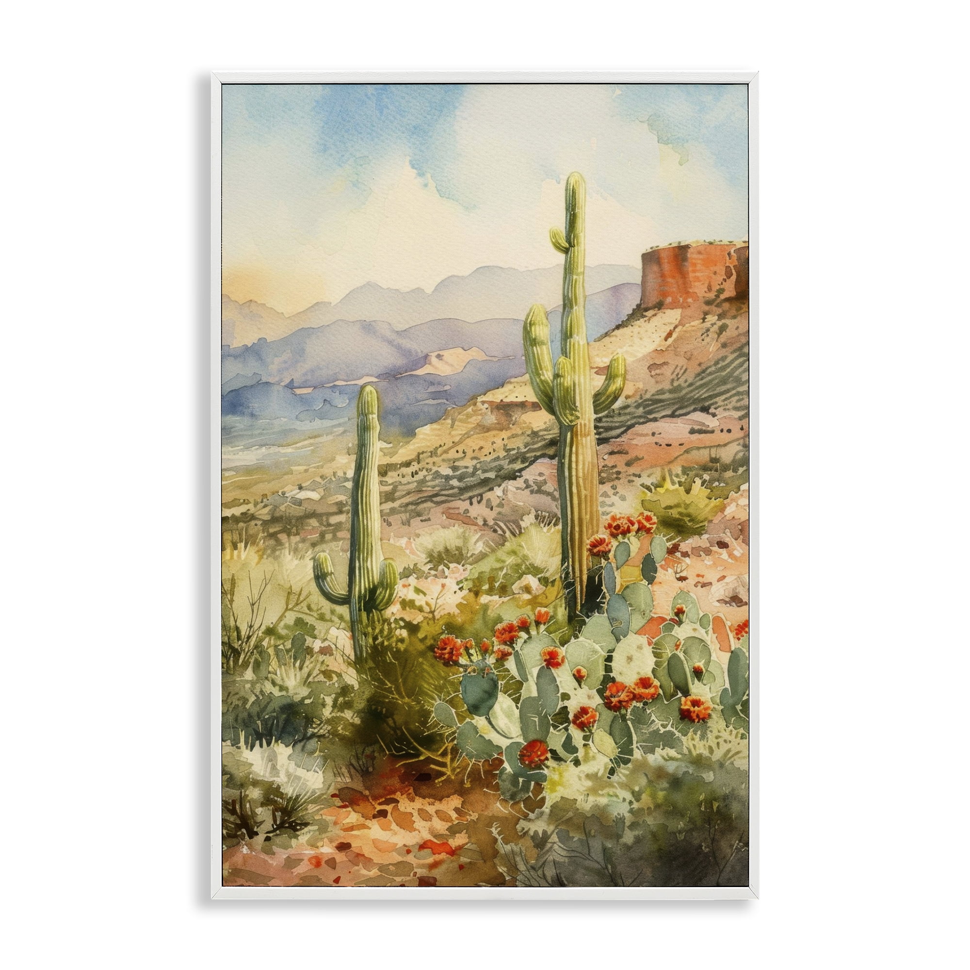Stupell Industries Standing Tall Cacti Nature Landscape & Nature Painting White Framed Art Print Wall Art, 16 x 24
