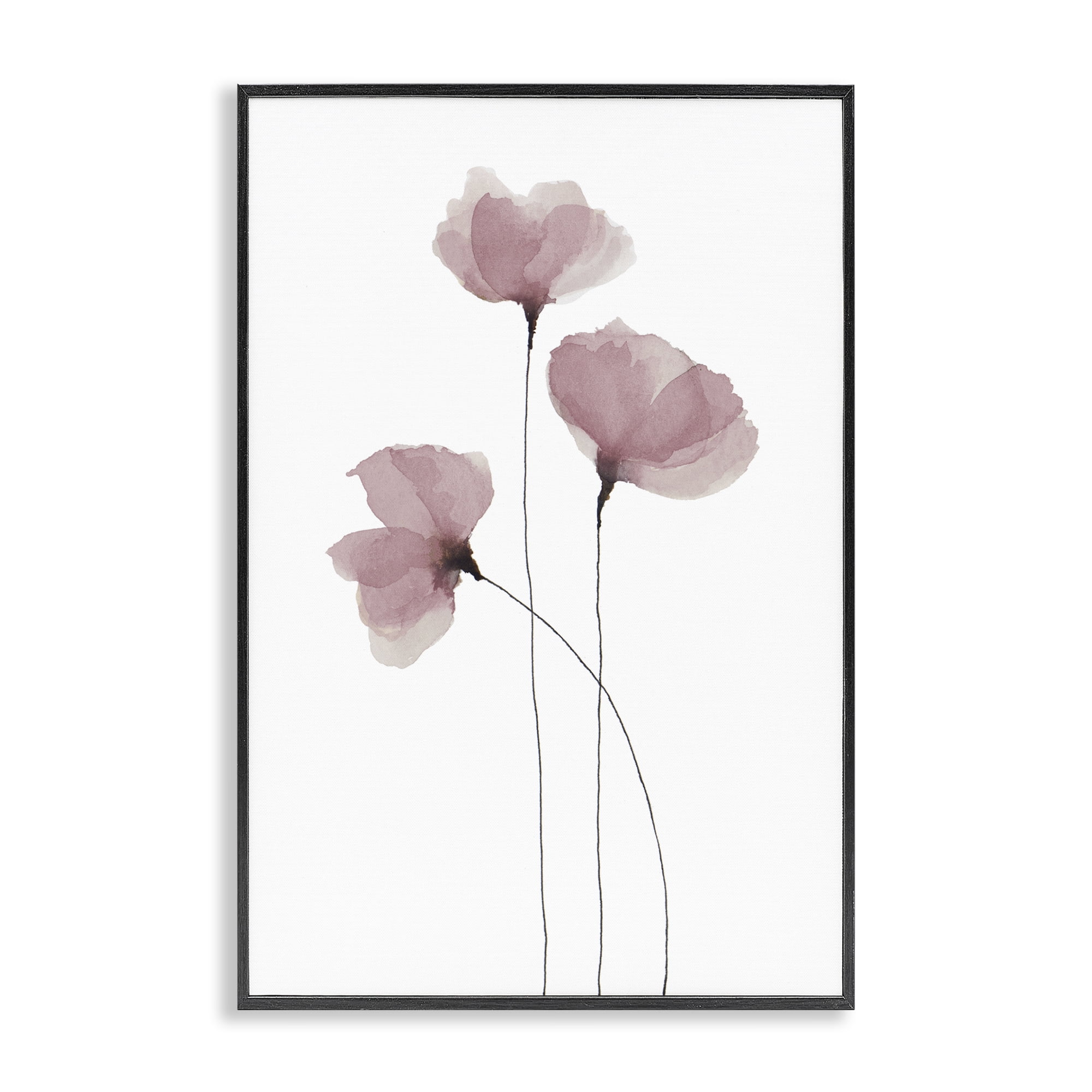 Stupell Industries Standing Tall Pink Flowers Plants & Flowers Painting Black Framed Art Print Wall Art, 12 x 18