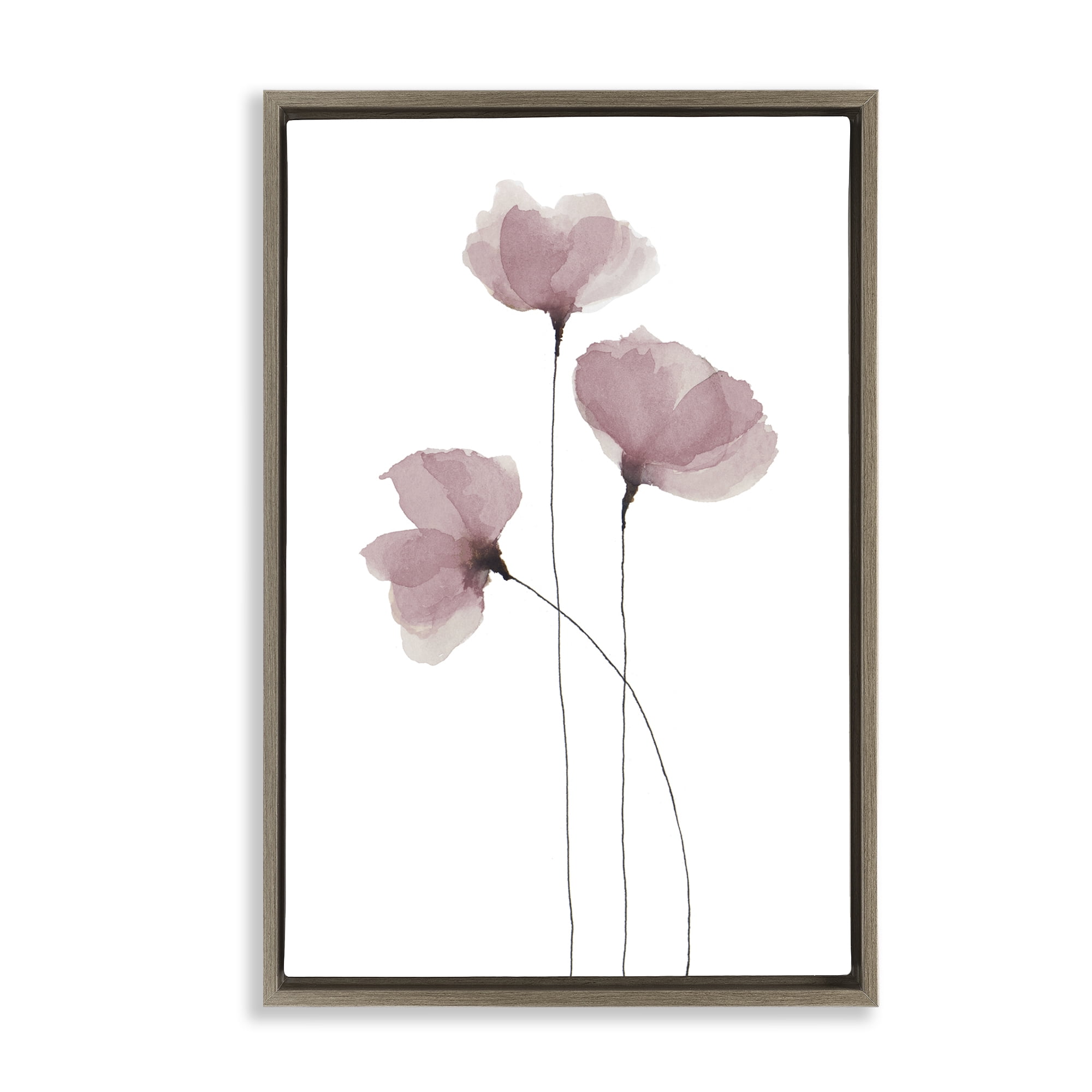 Stupell Industries Standing Tall Pink Flowers Plants & Flowers Painting Brown Floater Framed Canvas Art Print Wall Art, 21 x 31