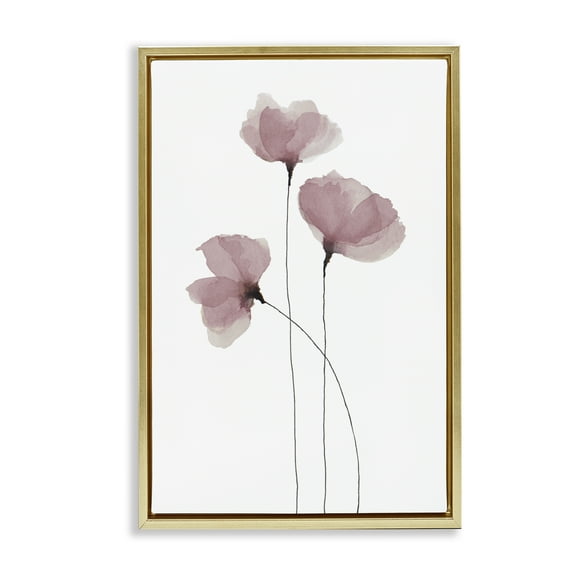 Stupell Industries Standing Tall Pink Flowers Plants & Flowers Painting Gold Floater Framed Canvas Art Print Wall Art, 17 x 25