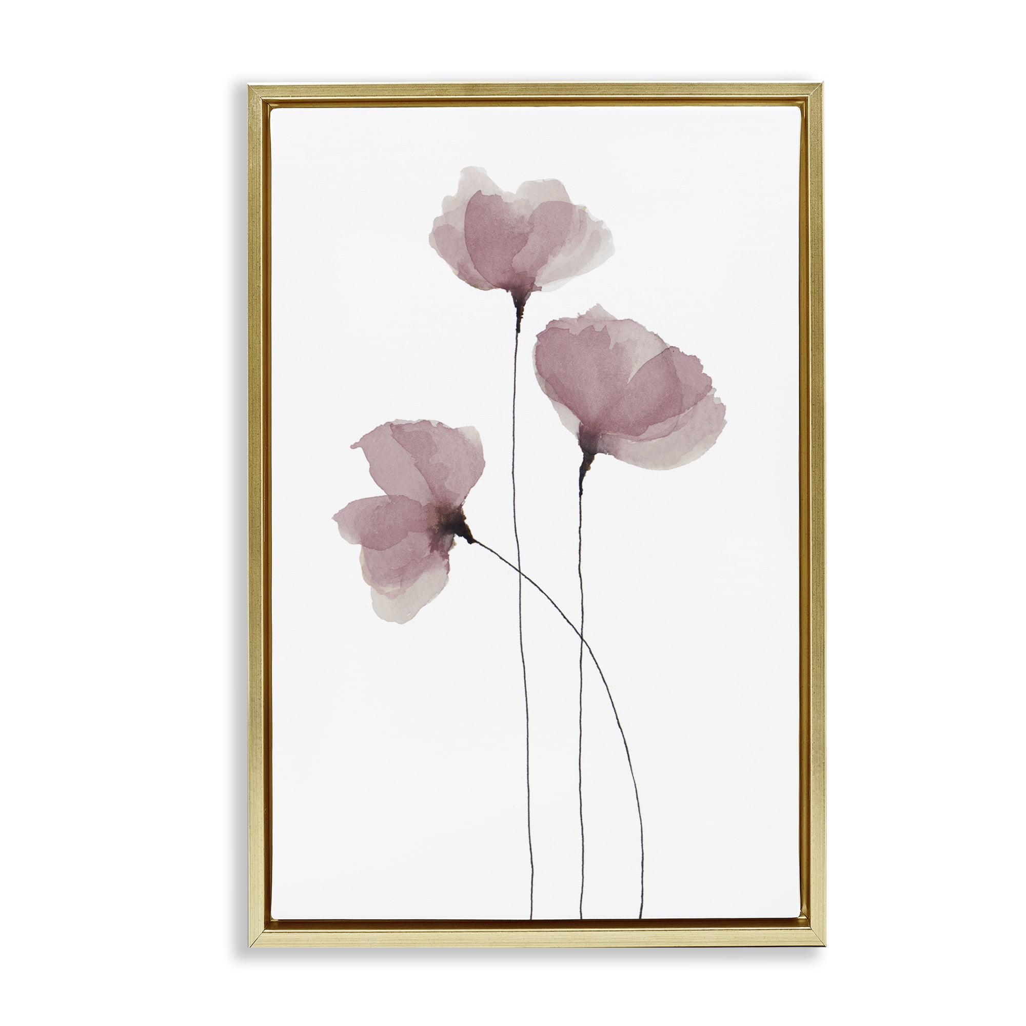 Stupell Industries Standing Tall Pink Flowers Plants & Flowers Painting Gold Floater Framed Canvas Art Print Wall Art, 21 x 31