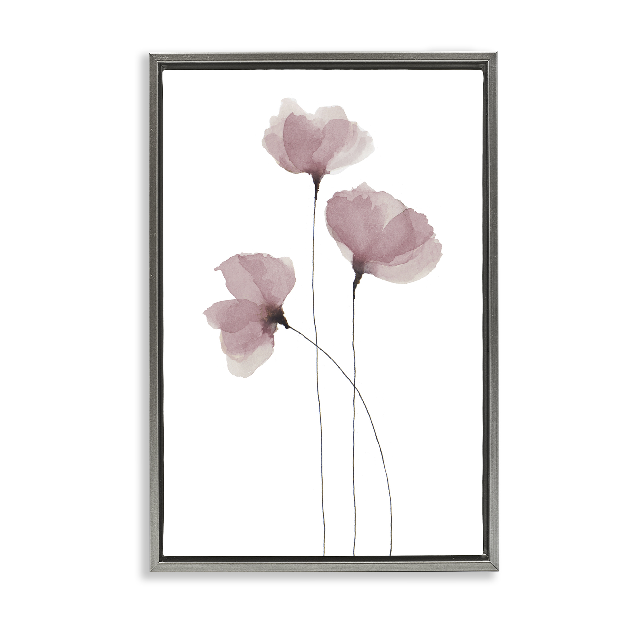 Stupell Industries Standing Tall Pink Flowers Plants & Flowers Painting Gray Floater Framed Canvas Art Print Wall Art, 21 x 31