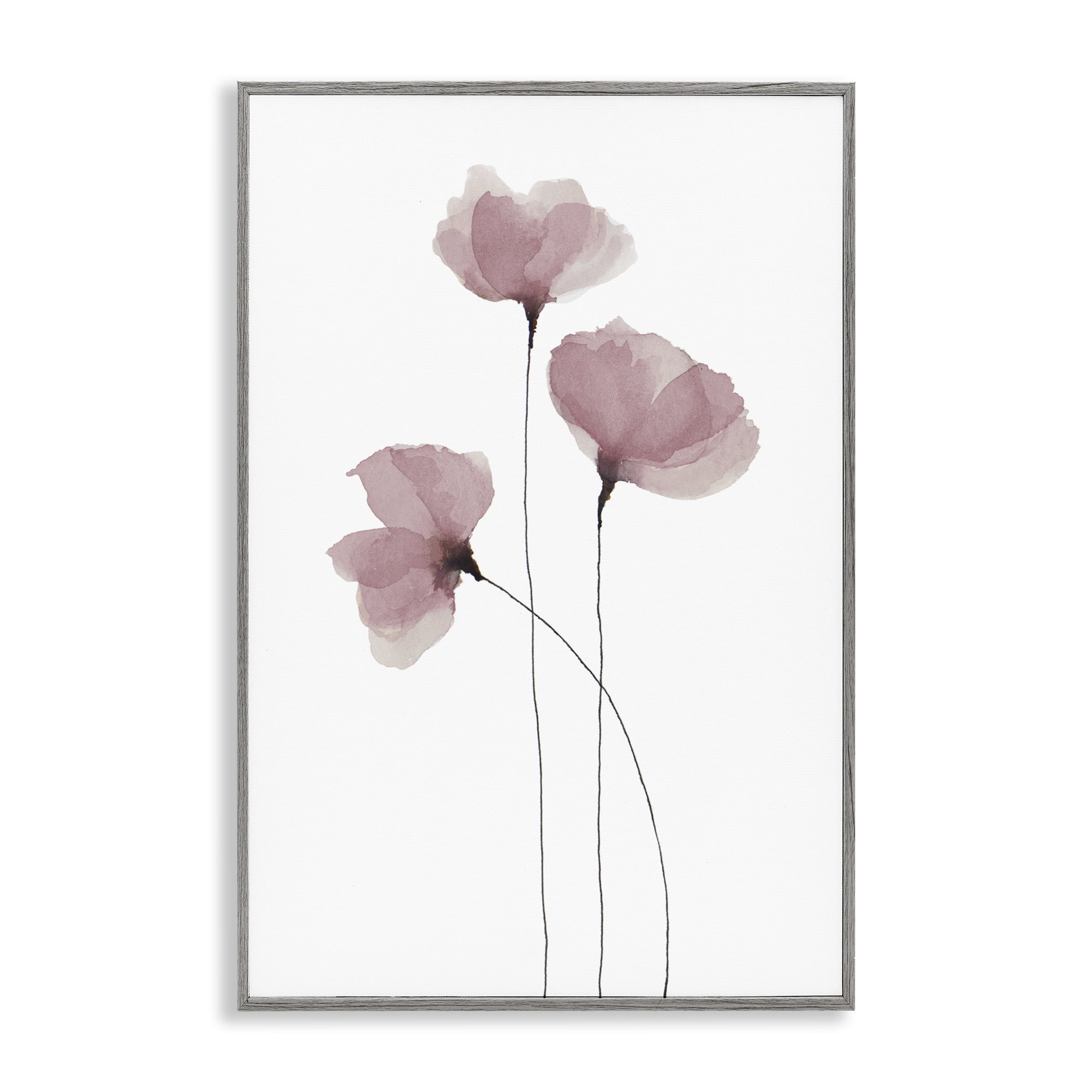 Stupell Industries Standing Tall Pink Flowers Plants & Flowers Painting Gray Framed Art Print Wall Art, 20 x 30