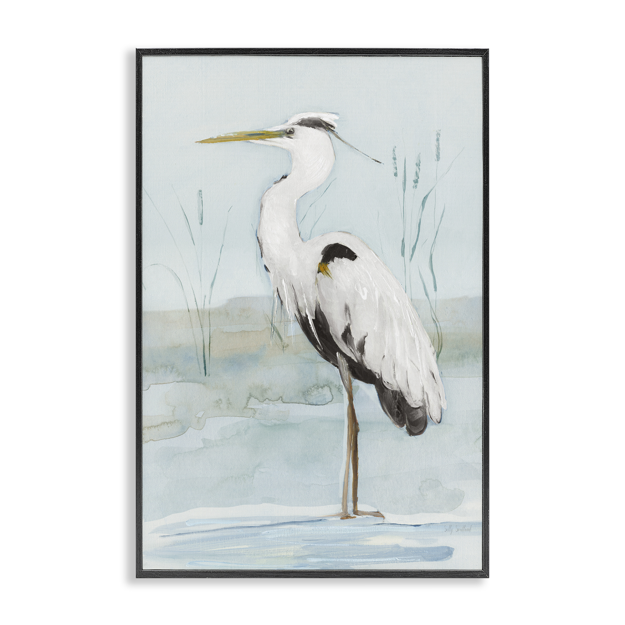 Stupell Industries Standing White Egret Animals Painting Black Framed Art Print Wall Art, 20 x 30