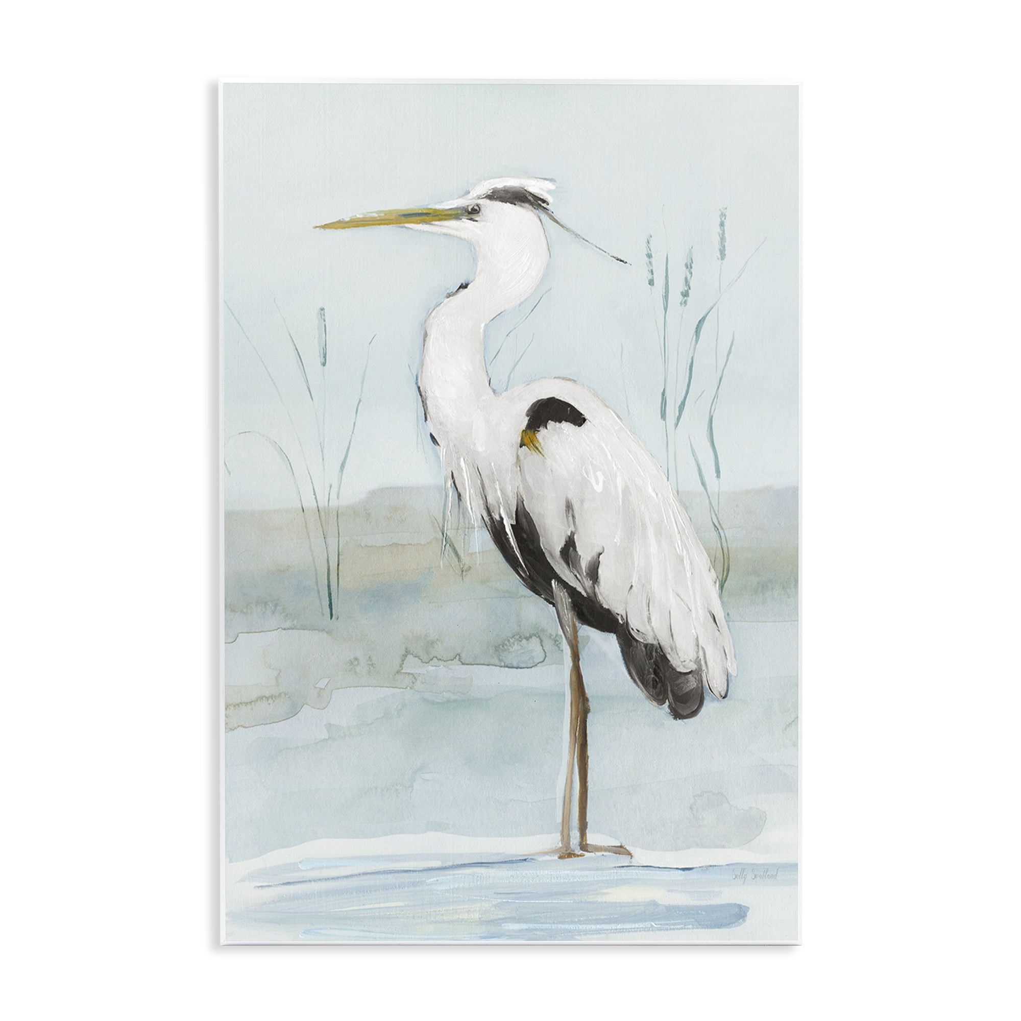 Stupell Industries Standing White Egret Animals Painting Unframed Art Print Wall Art, 13 x 19