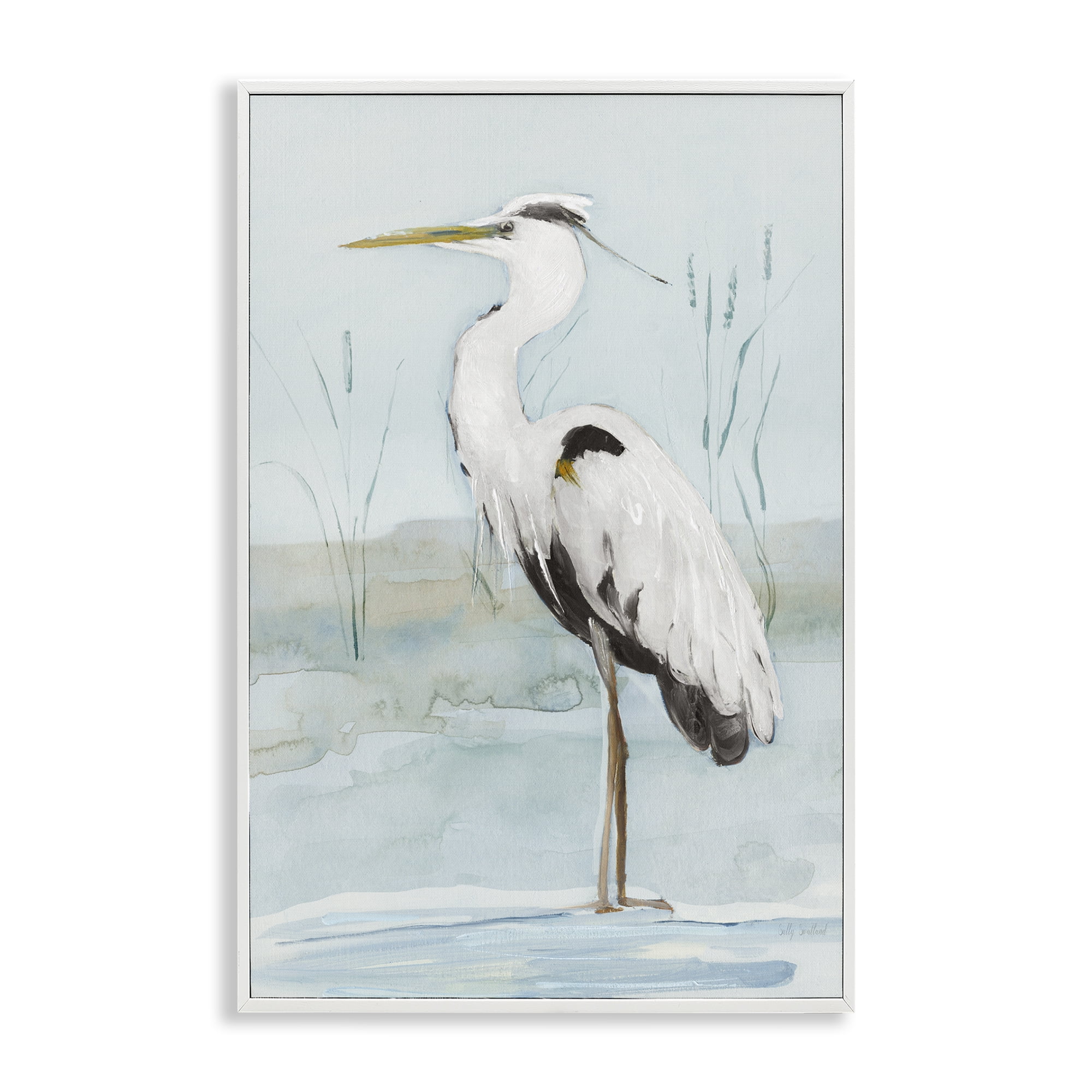 Stupell Industries Standing White Egret Animals Painting White Framed Art Print Wall Art, 20 x 30