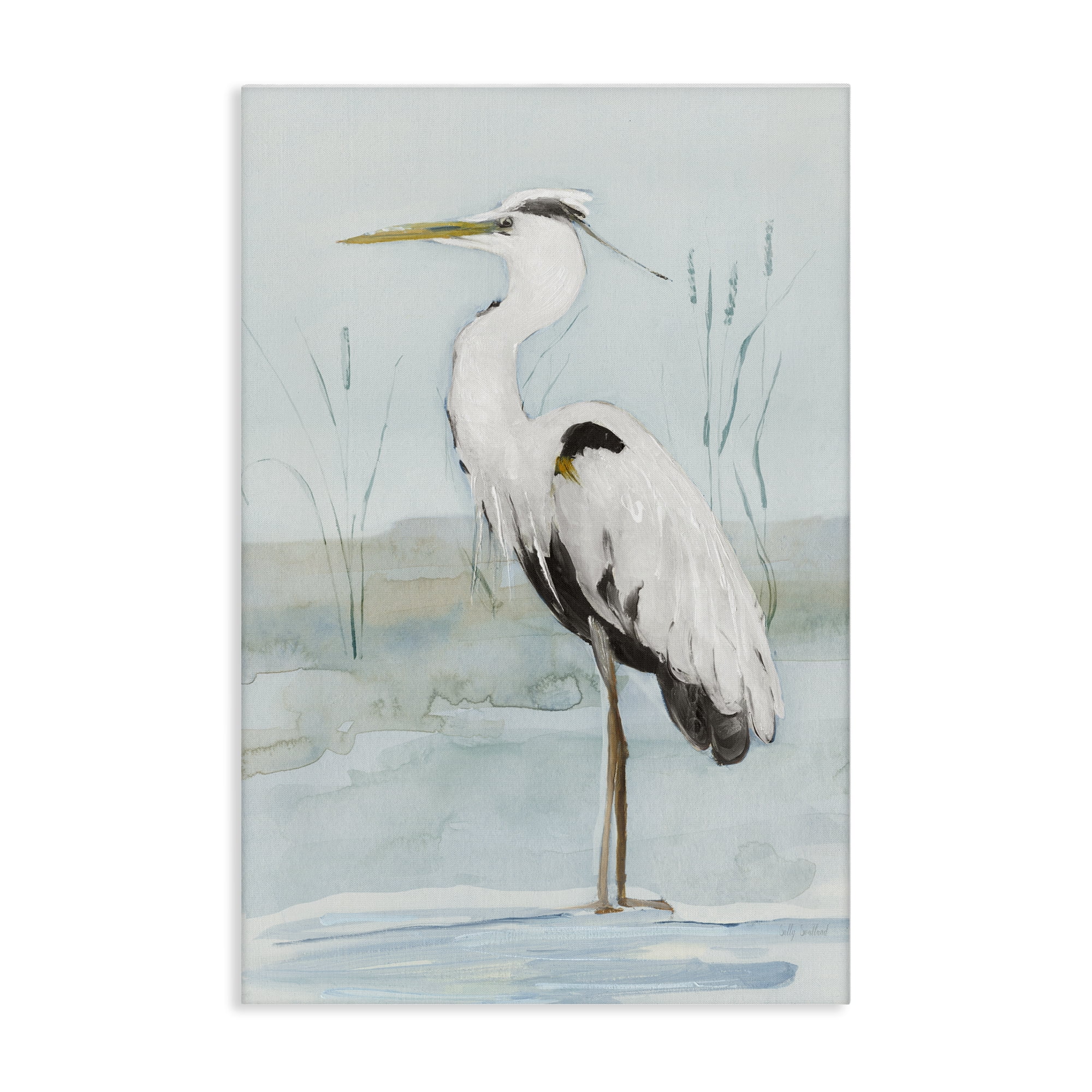 Stupell Industries Standing White Egret Animals Painting Wrapped Canvas Art Print Wall Art, 20 x 30