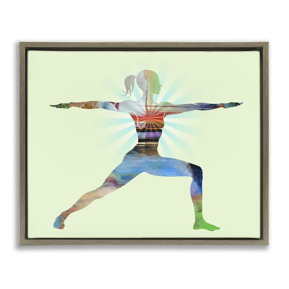 Stupell Industries Standing Yoga Pose People Painting Brown Floater Framed Canvas Art Print Wall Art, 31 x 25