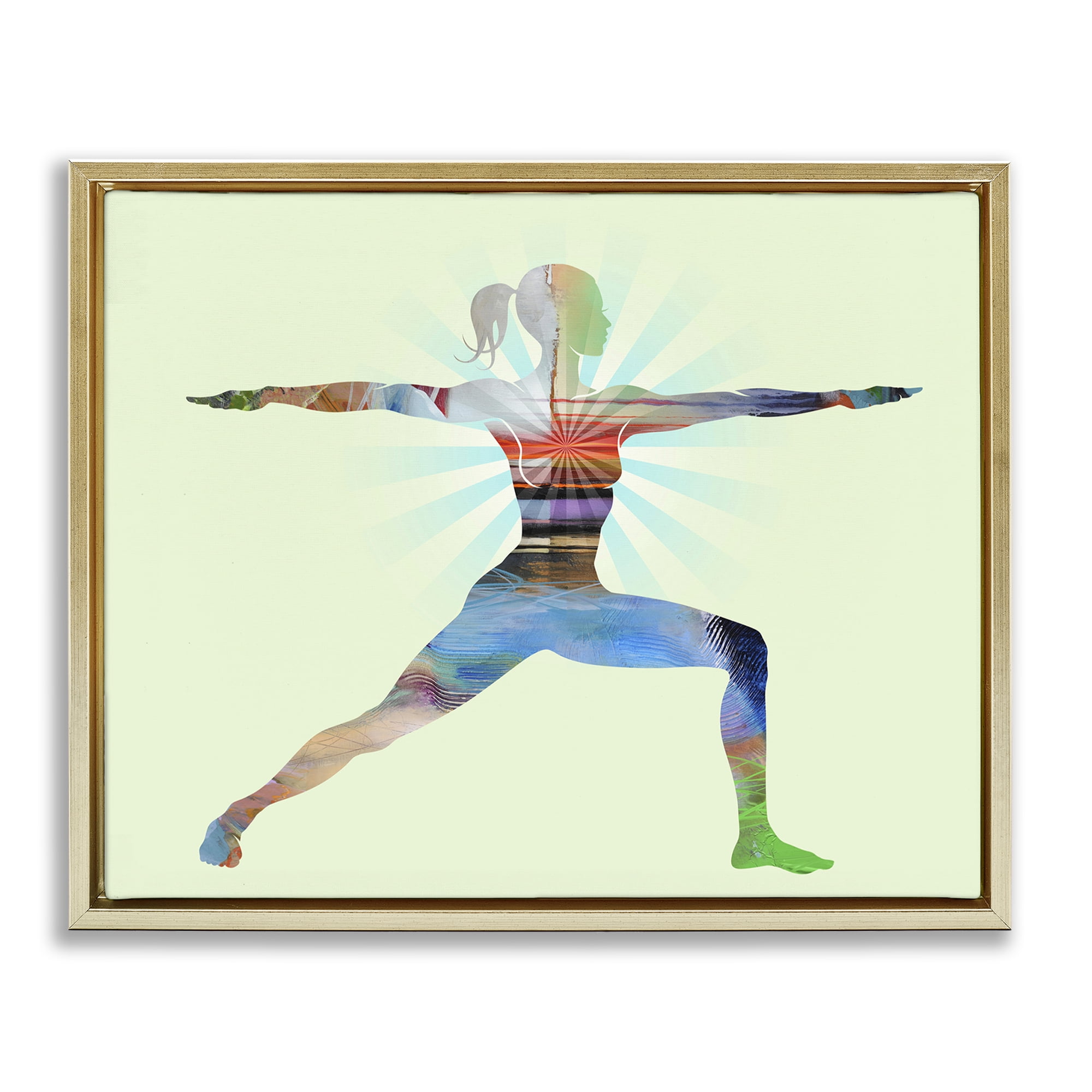 Stupell Industries Standing Yoga Pose People Painting Gold Floater Framed Canvas Art Print Wall Art, 21 x 17