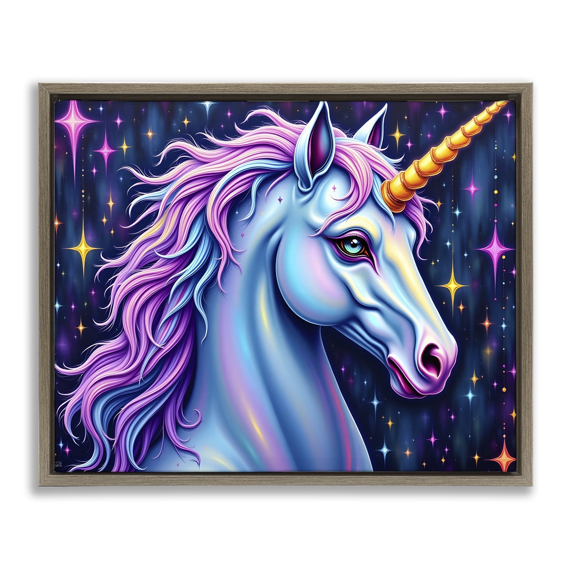 Stupell Industries Star Dancer Unicorn Brown Framed Floater Canvas Wall Art, design by Tabz Jones