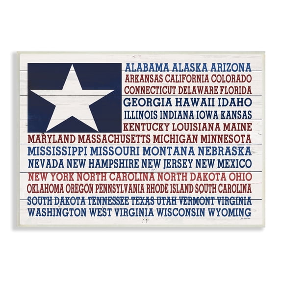Stupell Industries . Star Patriot Flag Listed State Typography Sign,15 x 10, Design by Jo Moulton