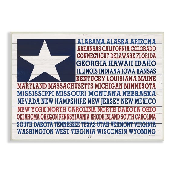 Stupell Industries . Star Patriot Flag Listed State Typography Sign,15 x 10, Design by Jo Moulton