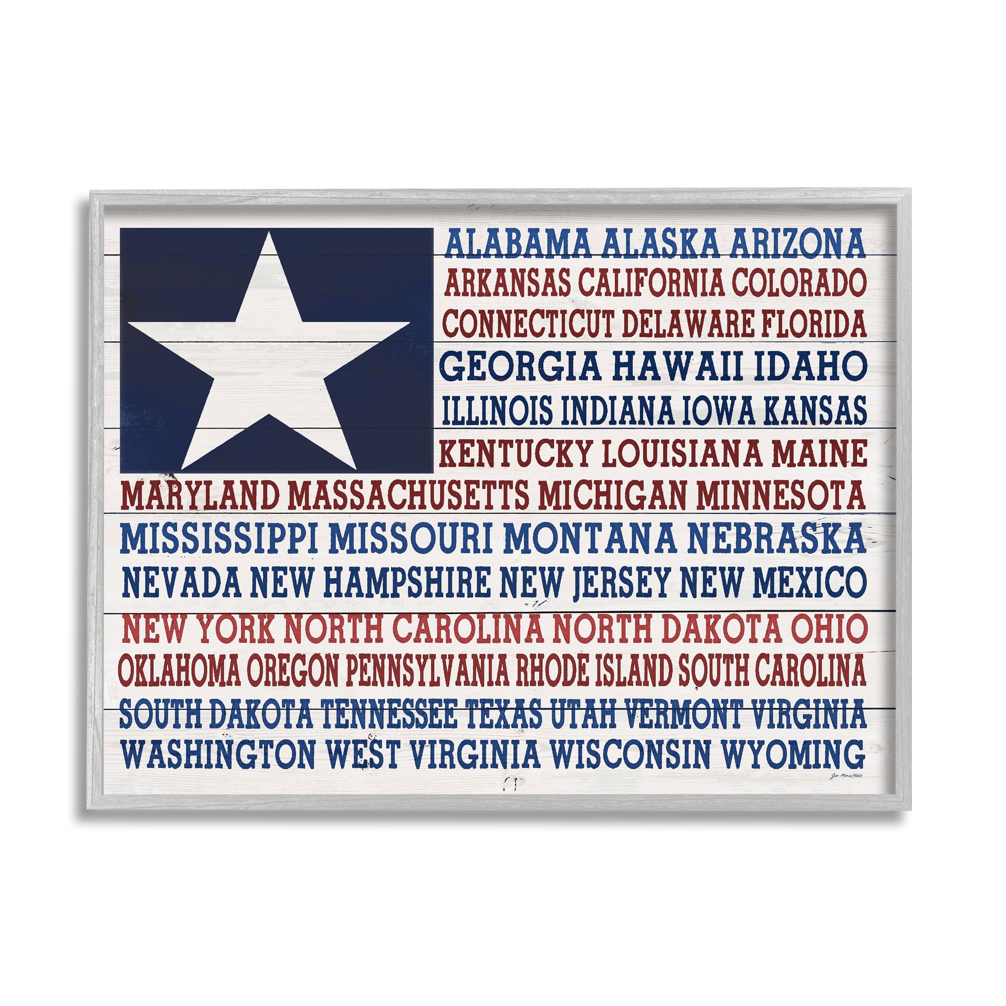 Stupell Industries . Star Patriot Flag Listed State Typography Sign,30 x 24, Design by Jo Moulton