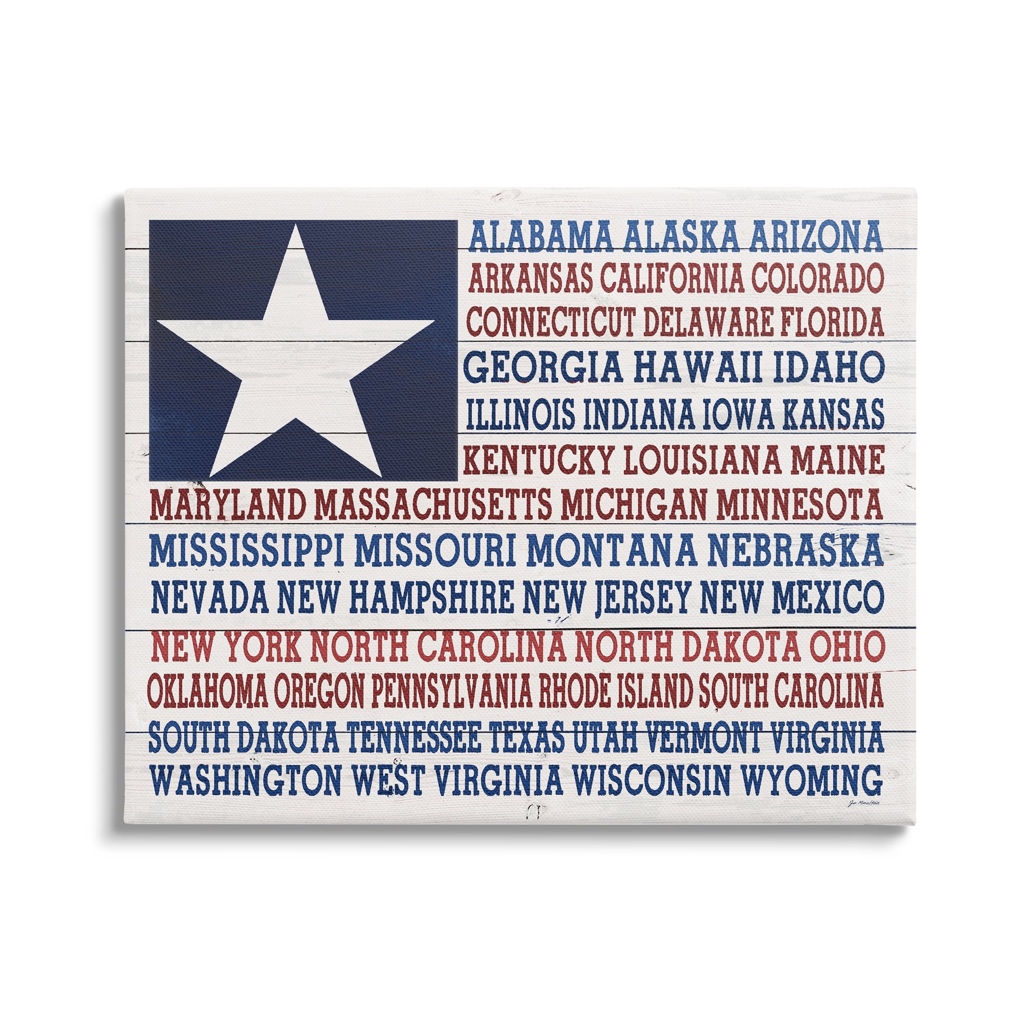 Stupell Industries . Star Patriot Flag Listed State Typography Sign,40 x 30, Design by Jo Moulton