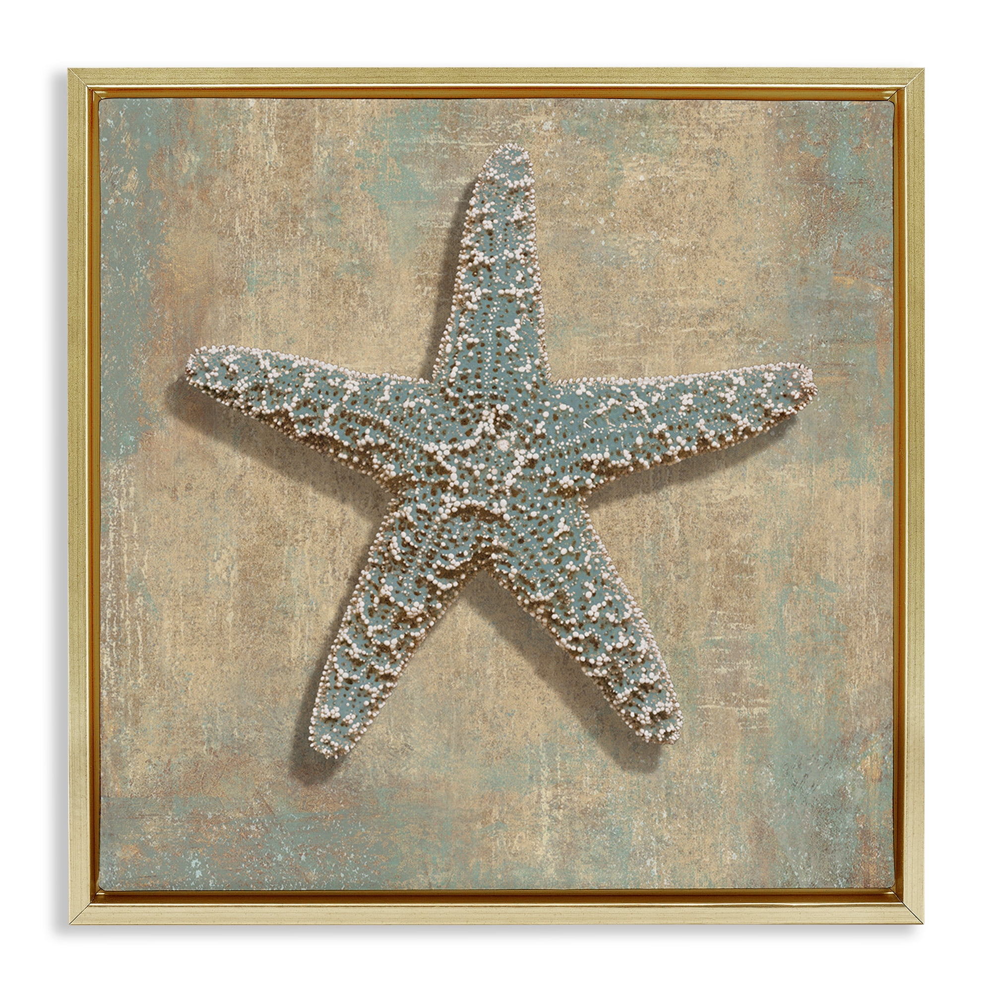 Stupell Industries Starfish Beach Objects Design Nature Painting Gold Floater Framed Canvas Art Print Wall Art, 25 x 25