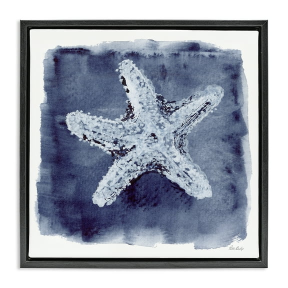 Stupell Industries Starfish Blue Impression Animals Painting Black Floater Framed Canvas Art Print Wall Art, 18 x 18