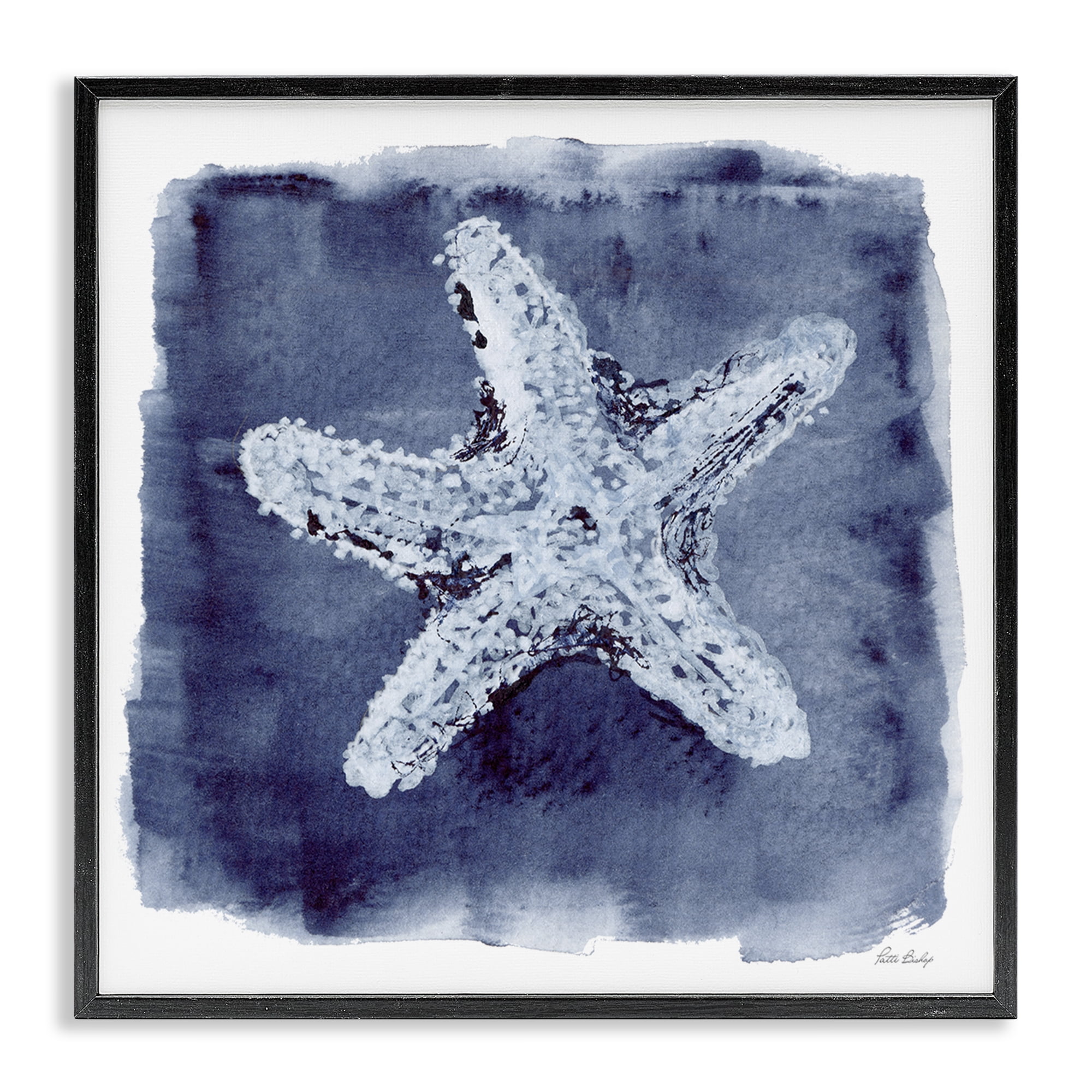 Stupell Industries Starfish Blue Impression Animals Painting Black Framed Art Print Wall Art, 12 x 12