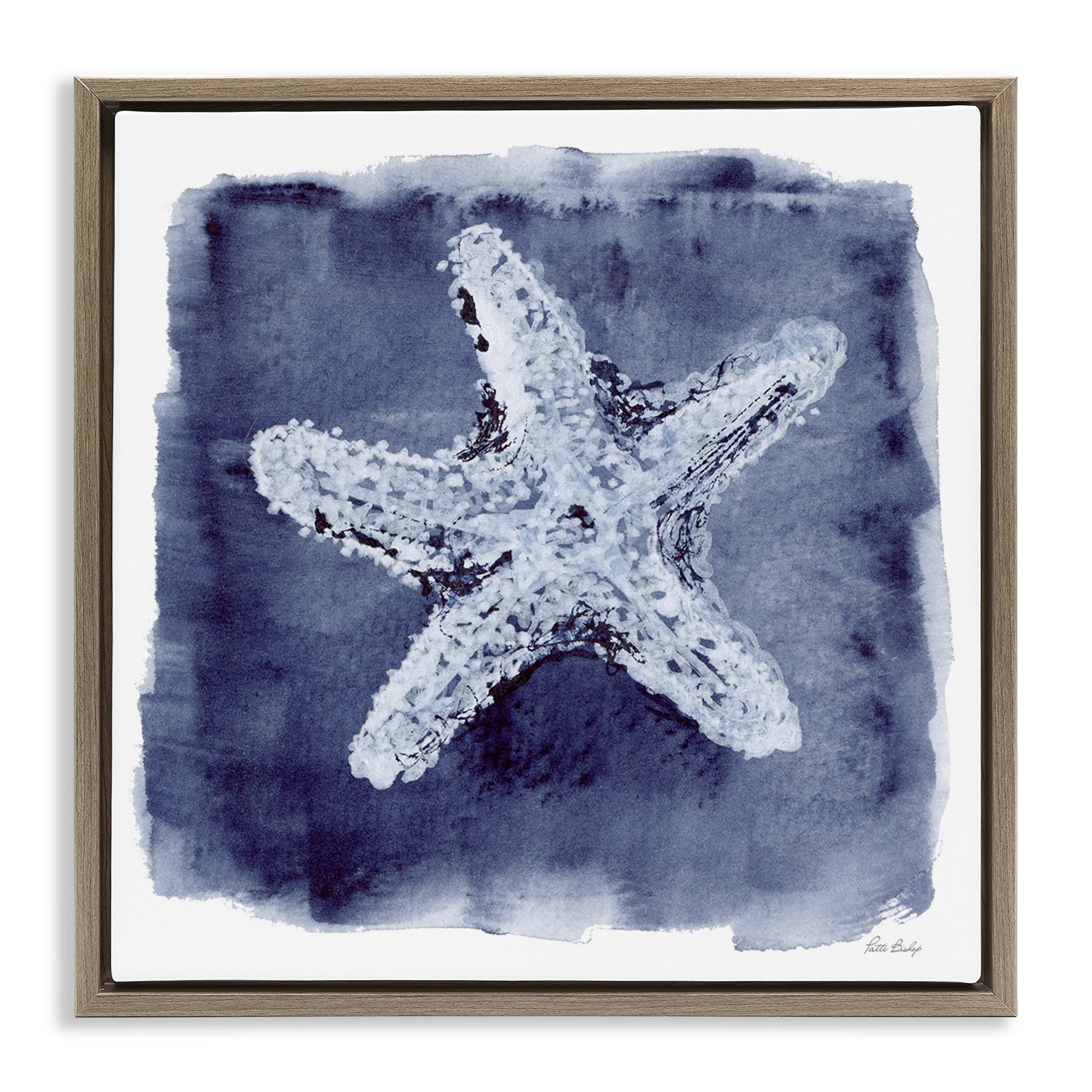 Stupell Industries Starfish Blue Impression Animals Painting Brown Floater Framed Canvas Art Print Wall Art, 18 x 18