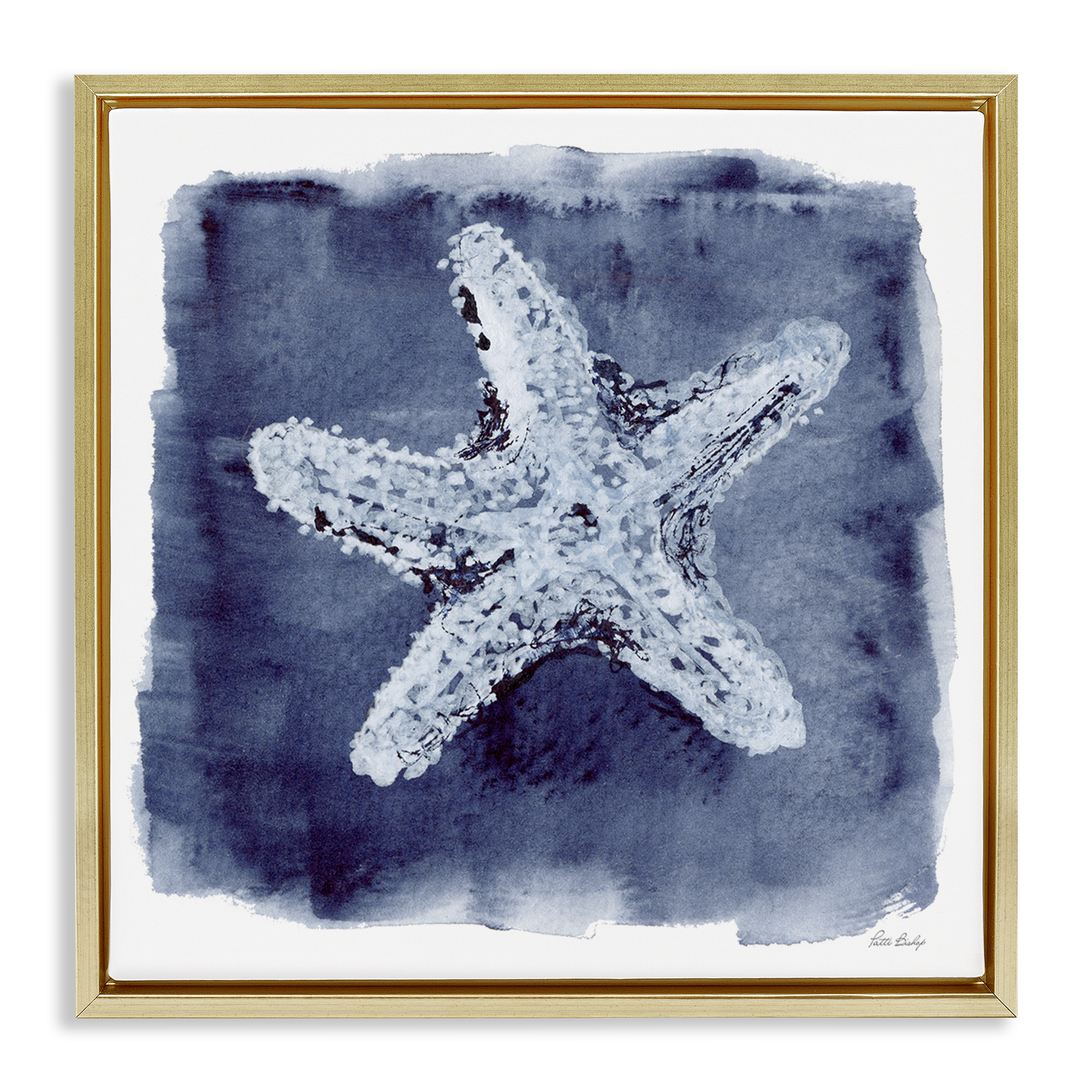 Stupell Industries Starfish Blue Impression Animals Painting Gold Floater Framed Canvas Art Print Wall Art, 25 x 25