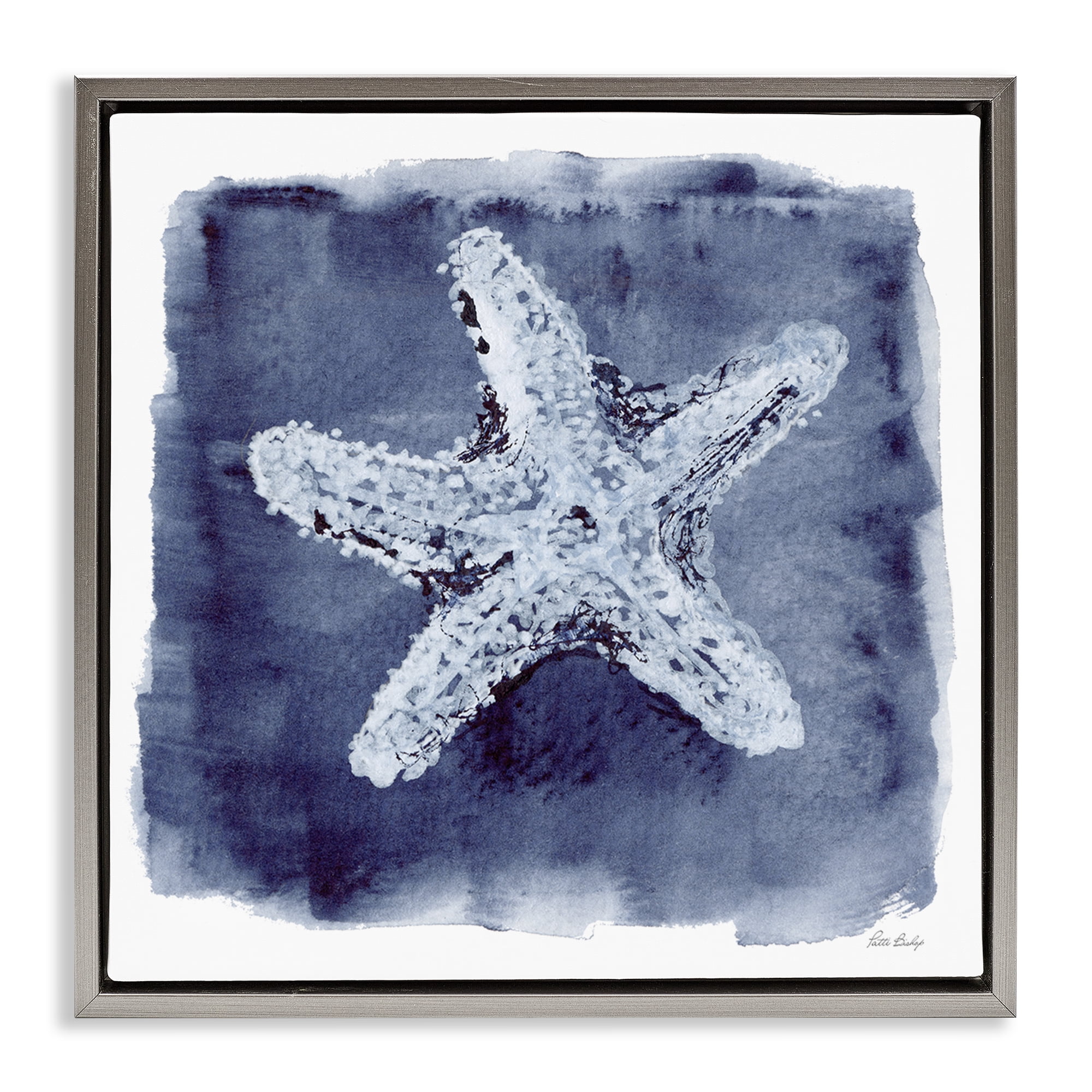 Stupell Industries Starfish Blue Impression Animals Painting Gray Floater Framed Canvas Art Print Wall Art, 18 x 18