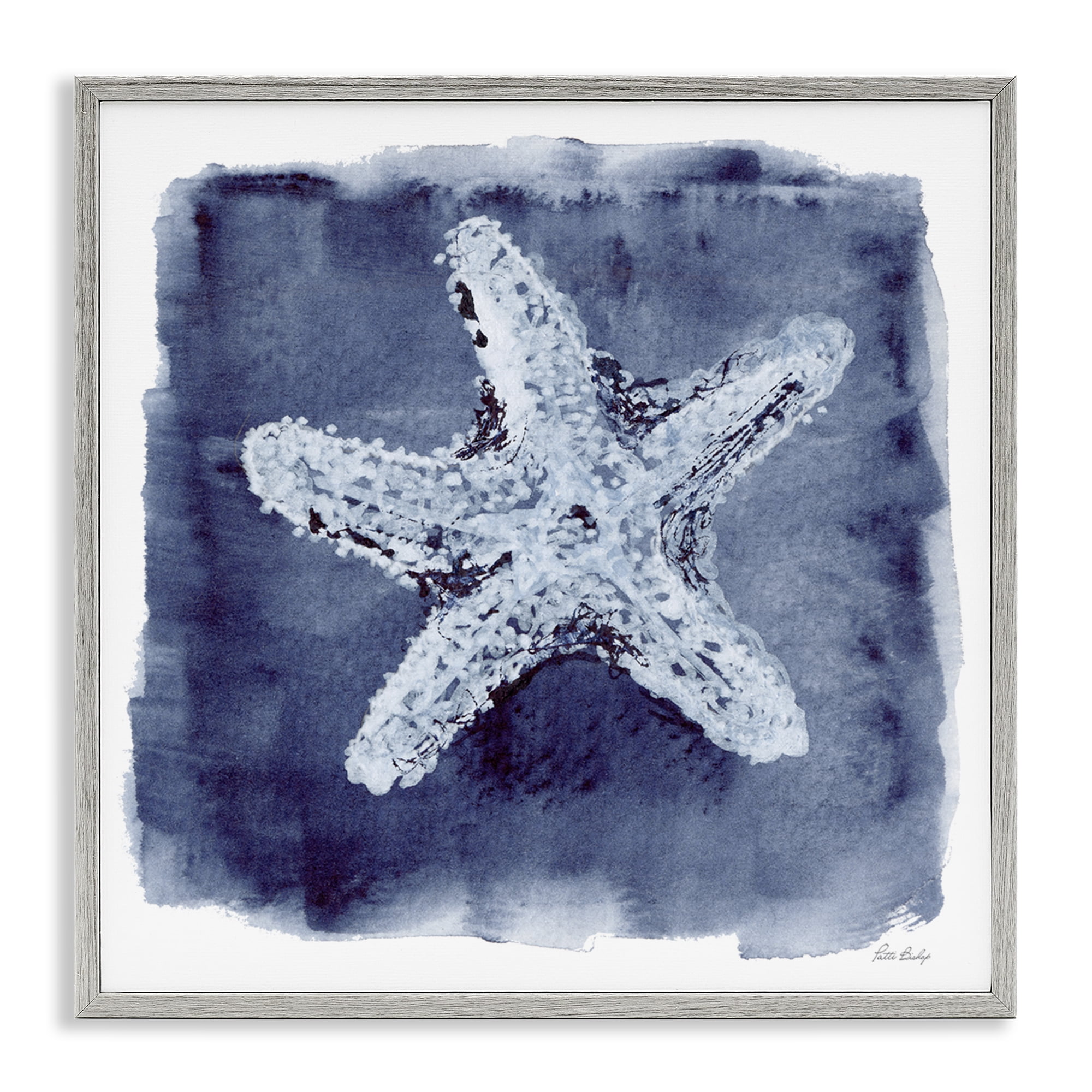 Stupell Industries Starfish Blue Impression Animals Painting Gray Framed Art Print Wall Art, 17 x 17