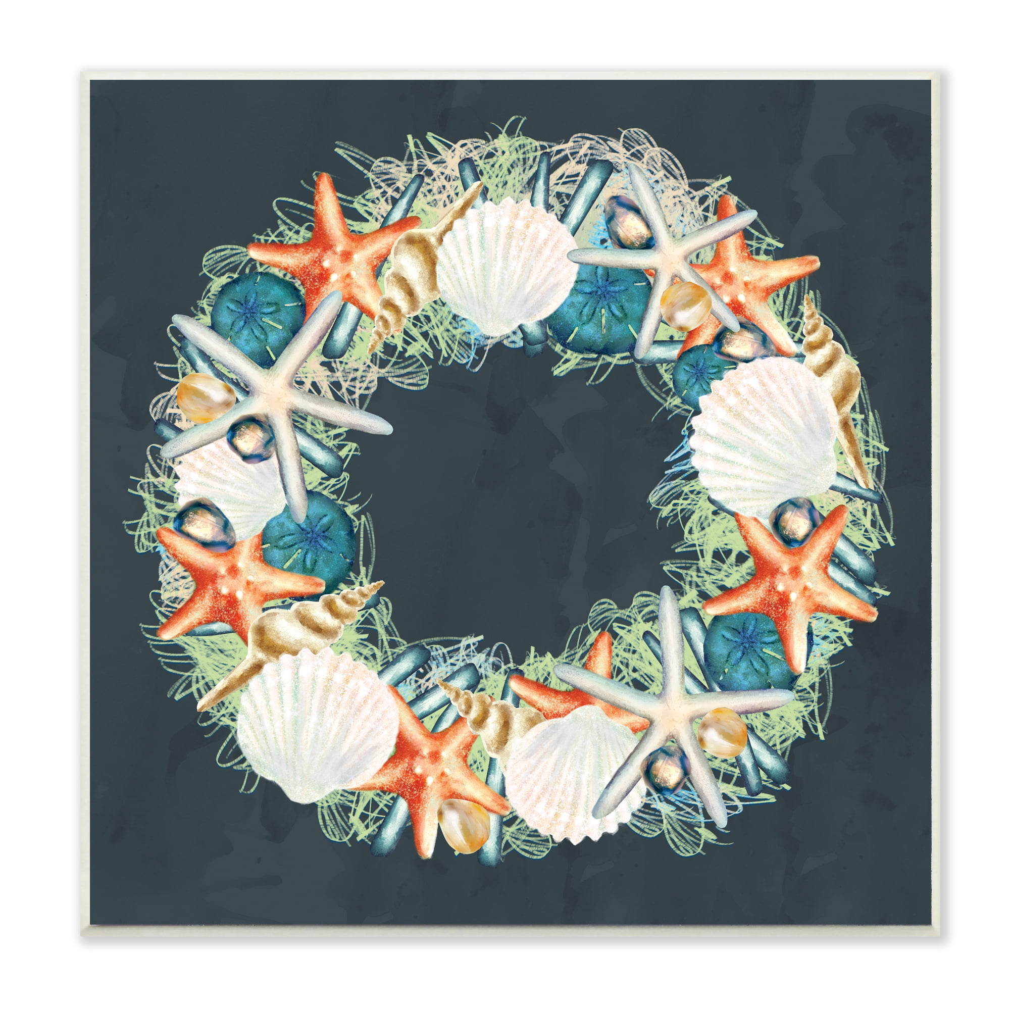 Stupell Industries Starfish and Nautical Sea Shell Wreath,12 x 12,Designed by Ziwei Li
