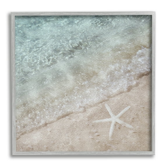 Stupell Industries Starfish on Beach Coast Nature Painting Gray Framed Art Print Wall Art, 12 x 12