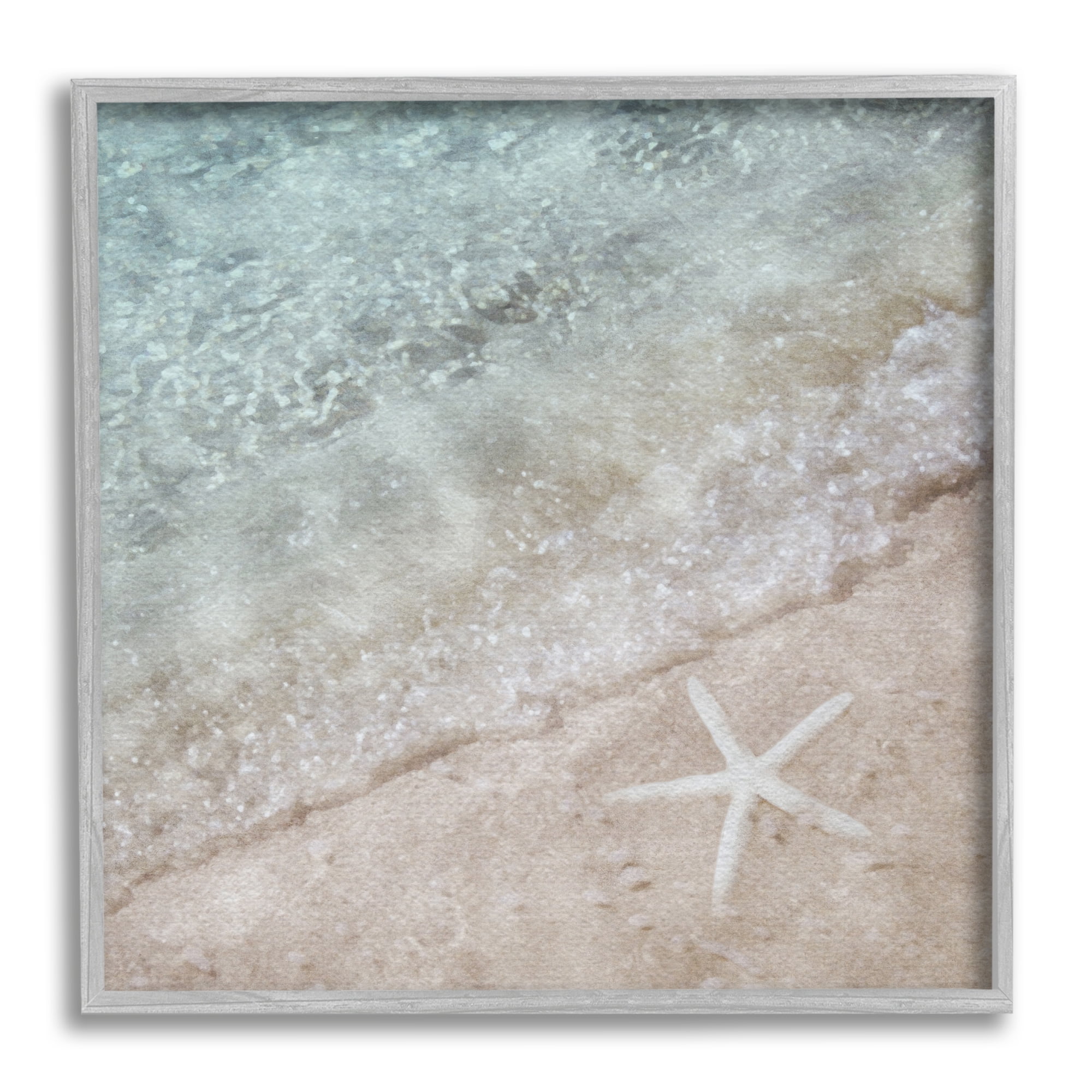 Stupell Industries Starfish on Beach Coast Nature Painting Gray Framed Art Print Wall Art, 17 x 17