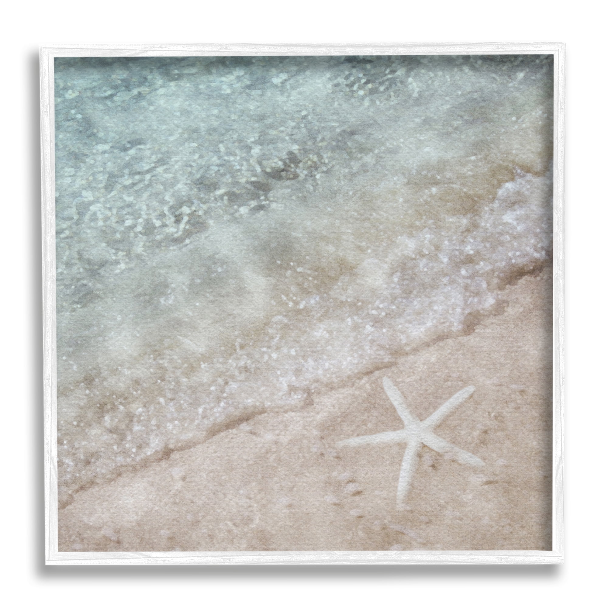 Stupell Industries Starfish on Beach Coast Nature Painting White Framed Art Print Wall Art, 12 x 12