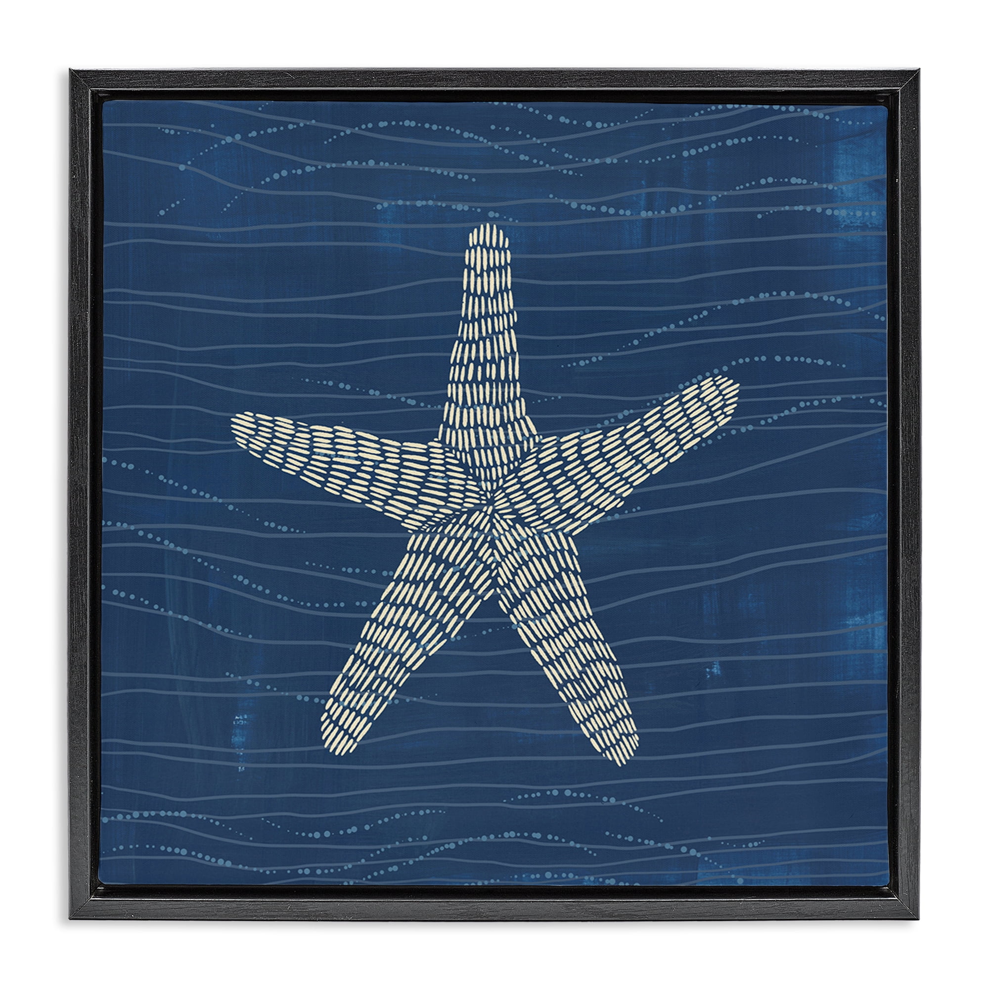 Stupell Industries Starfish on Blue Coastal Painting Black Floater Framed Canvas Art Print Wall Art, 25 x 25